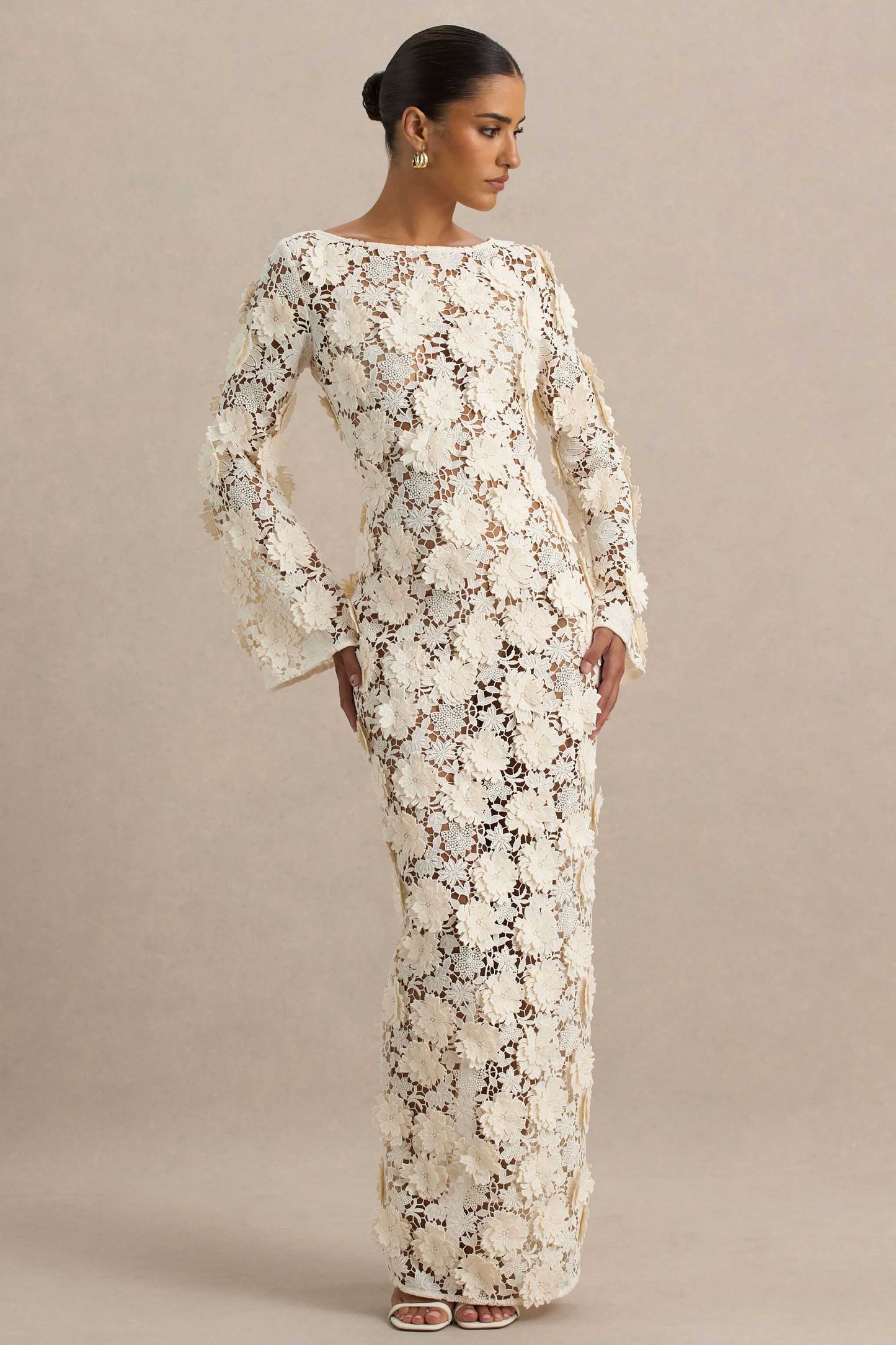Viper Cream Lace Long-Sleeve Maxi Dress