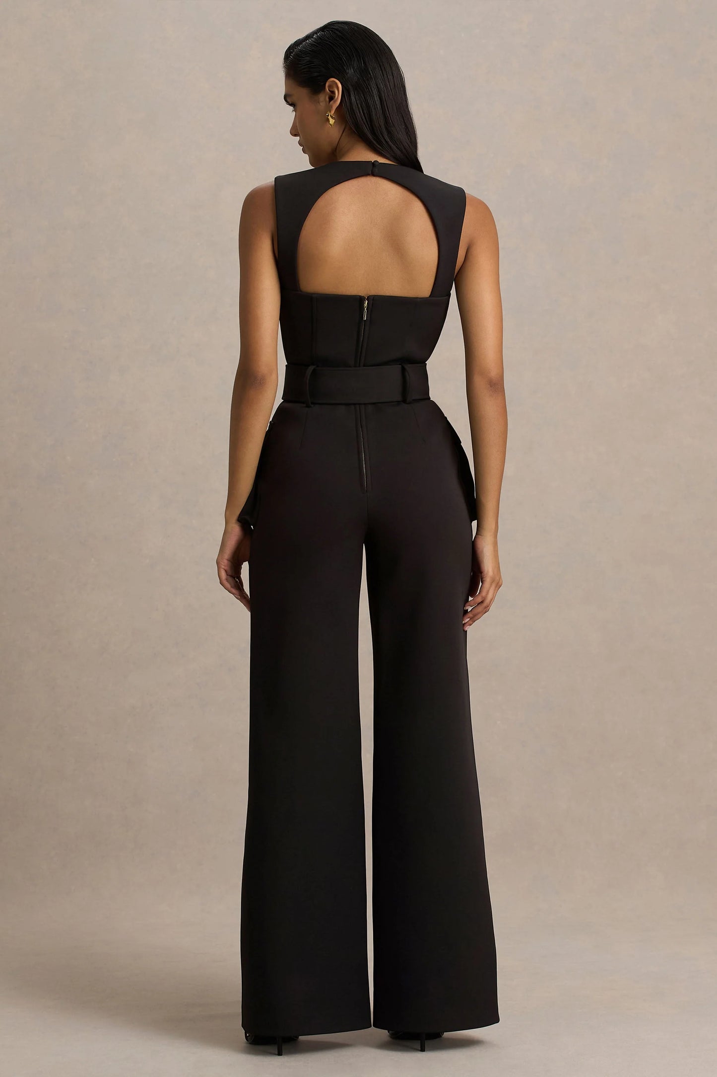 Solice Black Square-Neck Tailored Jumpsuit