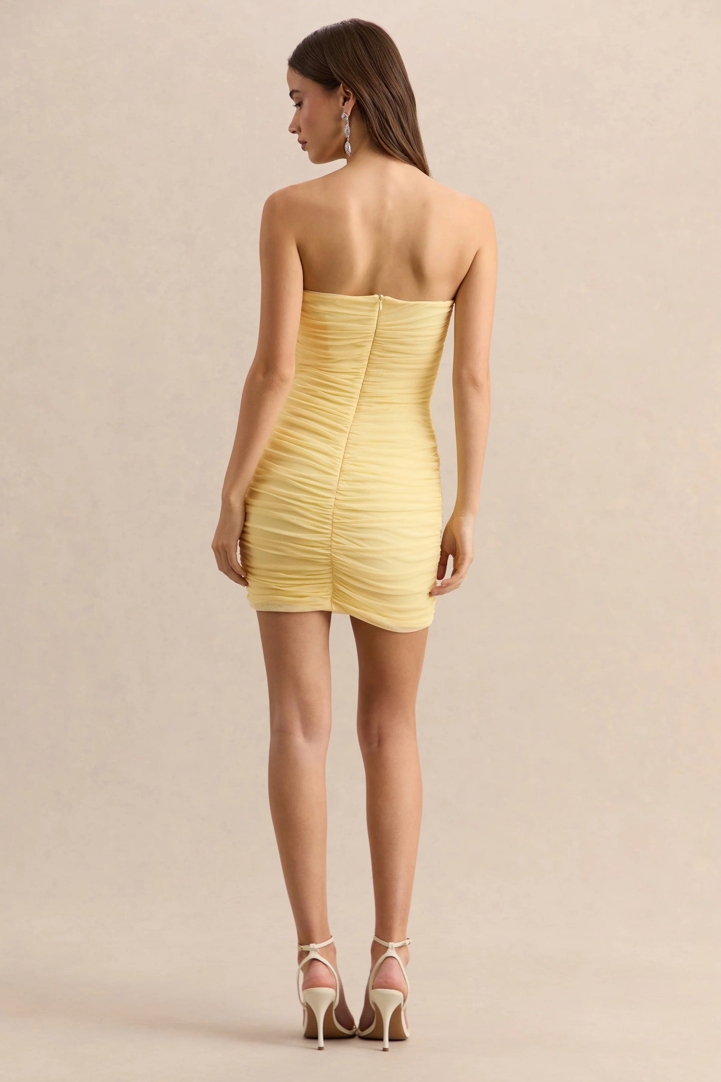 Merisse Lemon Bandeau Mini-Dress With Ruched-Detailing