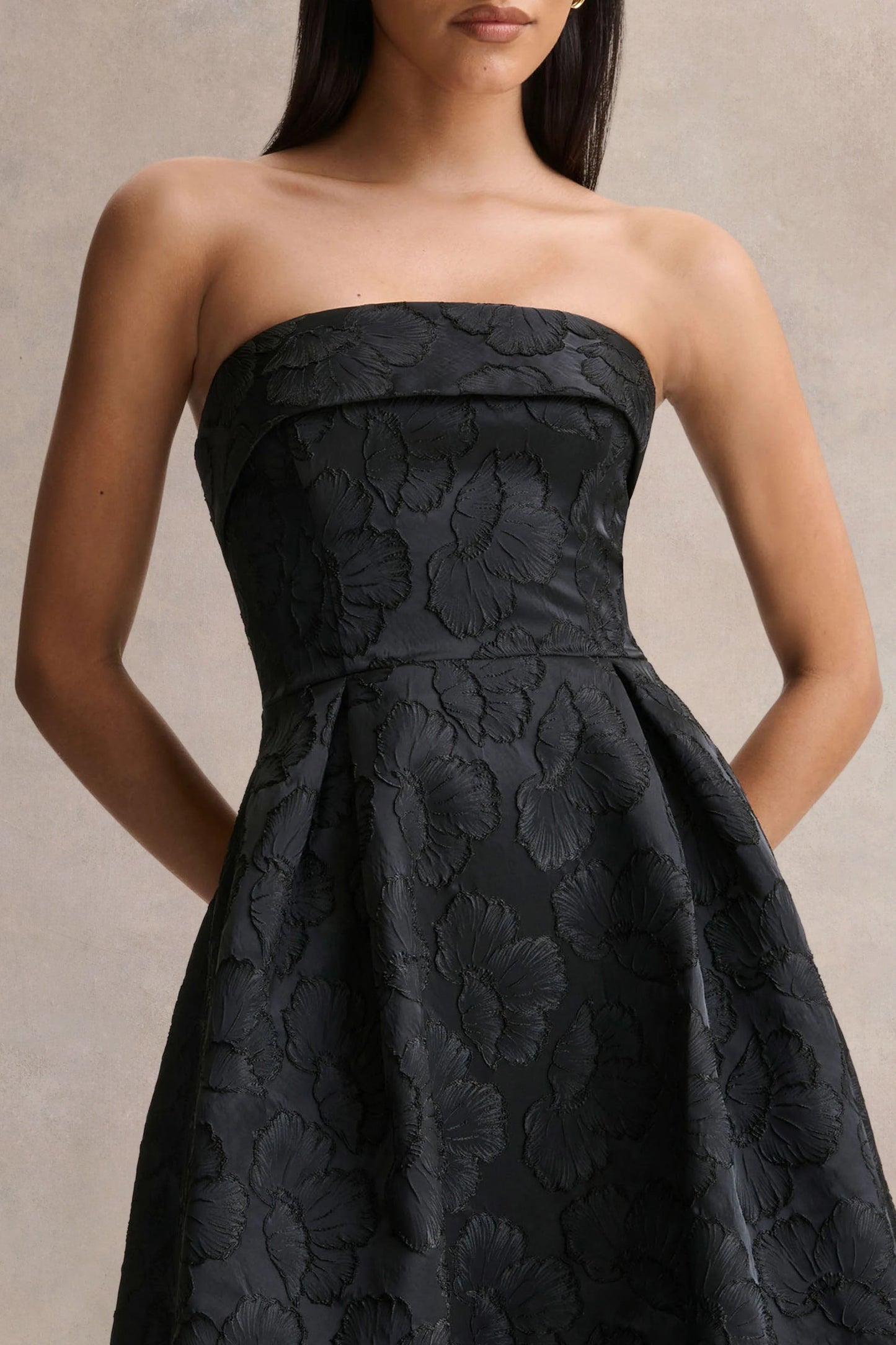 Zuma Black Metallic Jacquard Strapless Midi Dress