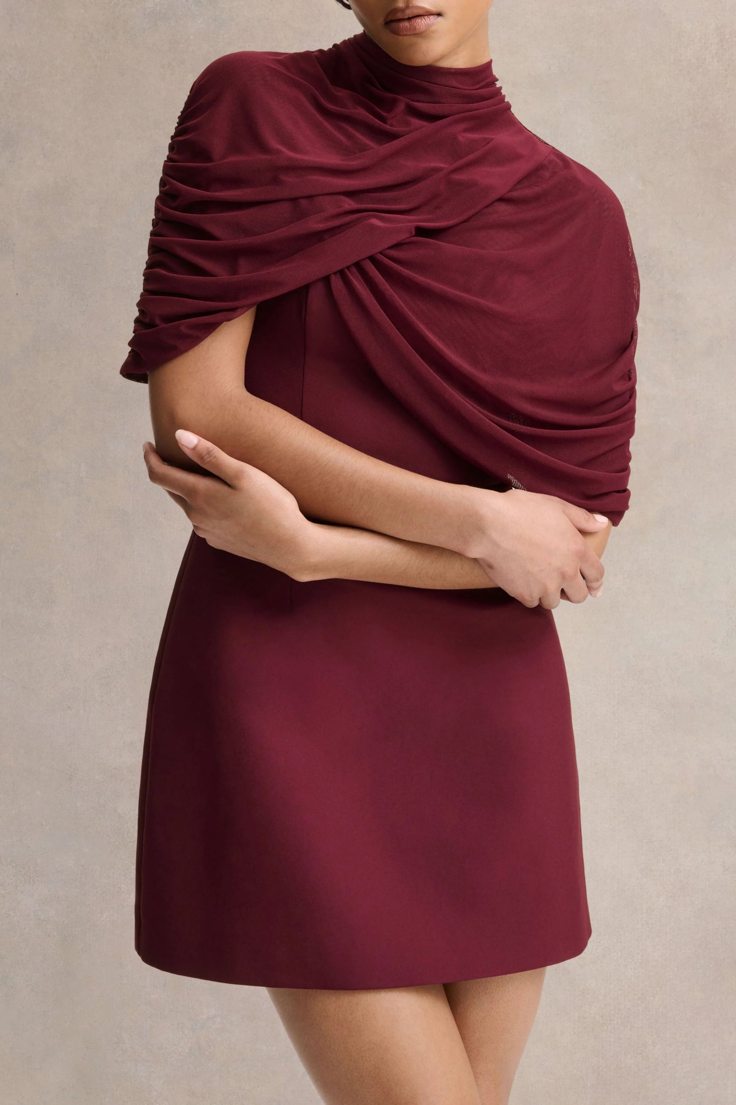 Veda Burgundy Square-Neck Mini Dress