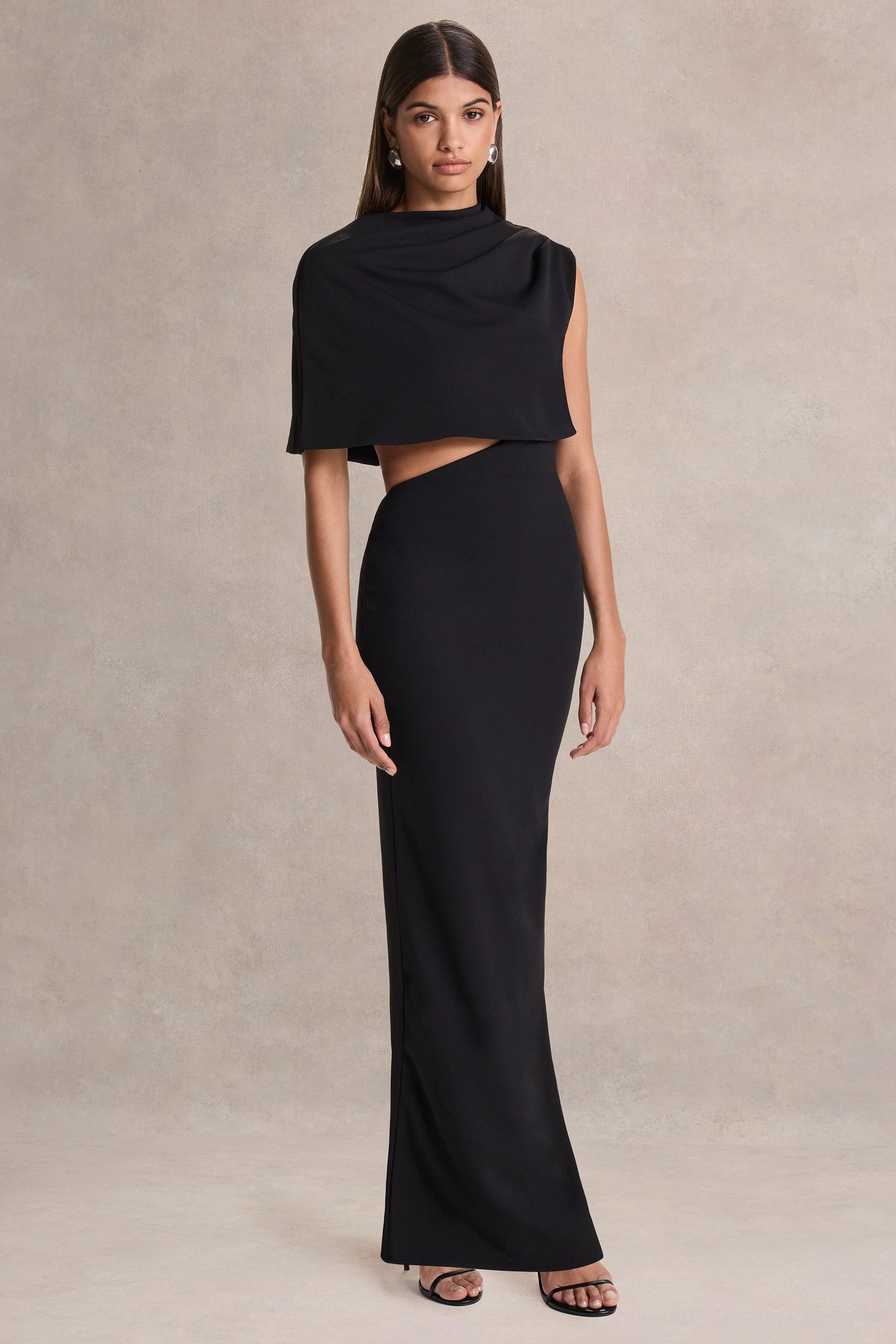 Roseth Black High-Neck Maxi Dress With Removable Cape