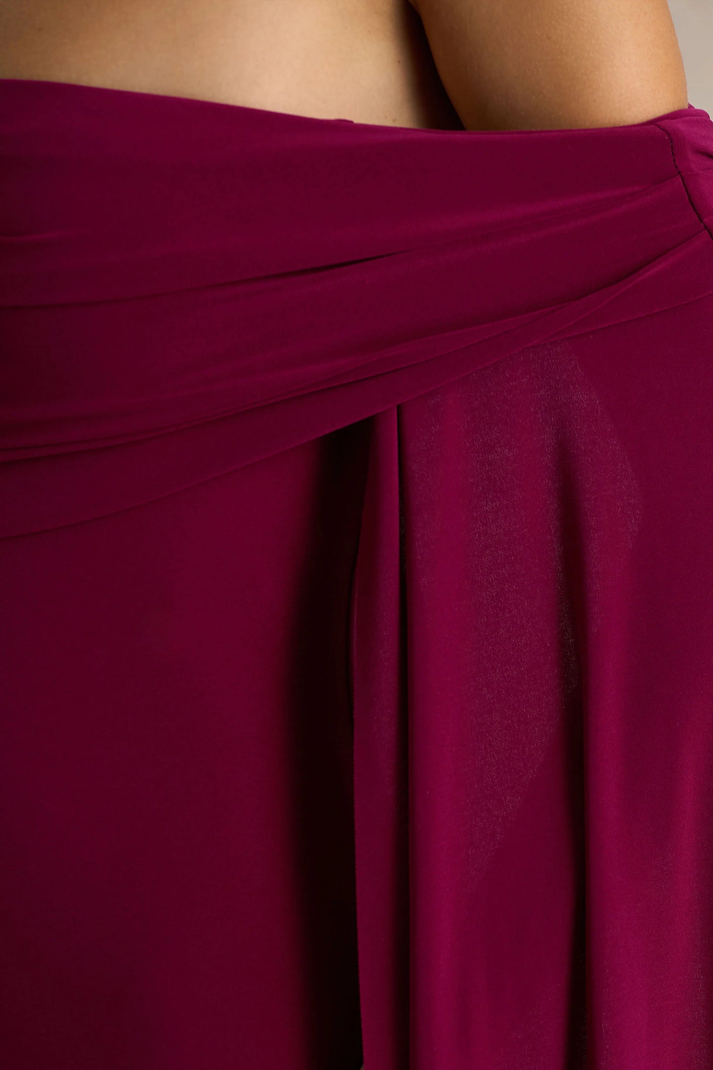 Saffina Burgundy Bardot-Neck Maxi Dress With Sash Detail