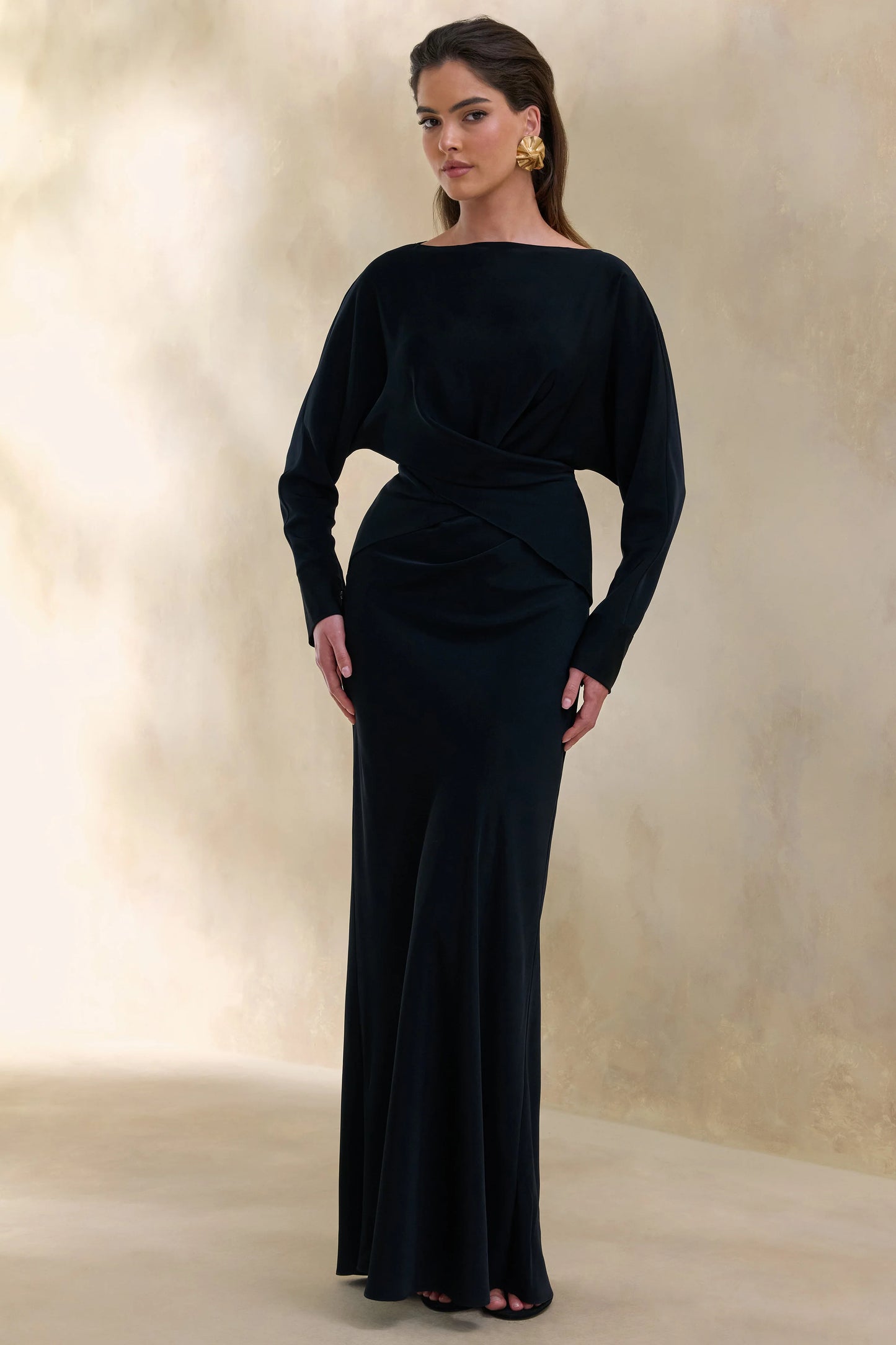 Elaria Black Satin Maxi-Skirt