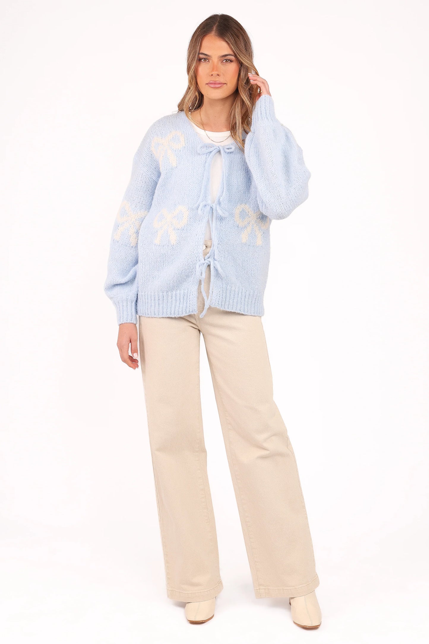 Vienna Bow Cardigan - Pale Blue
