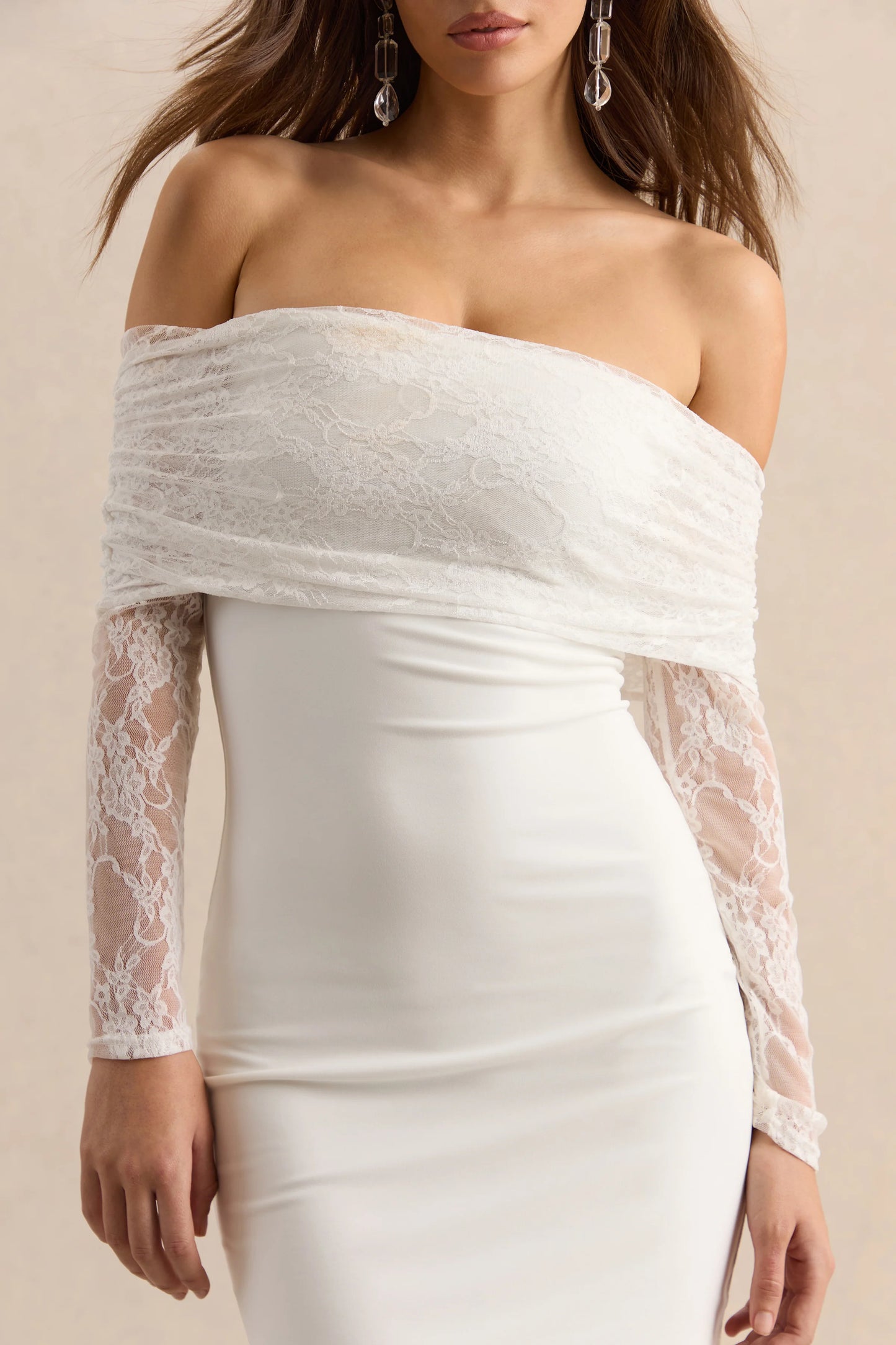 Incantelle White Bardot-Neck Mini Dress