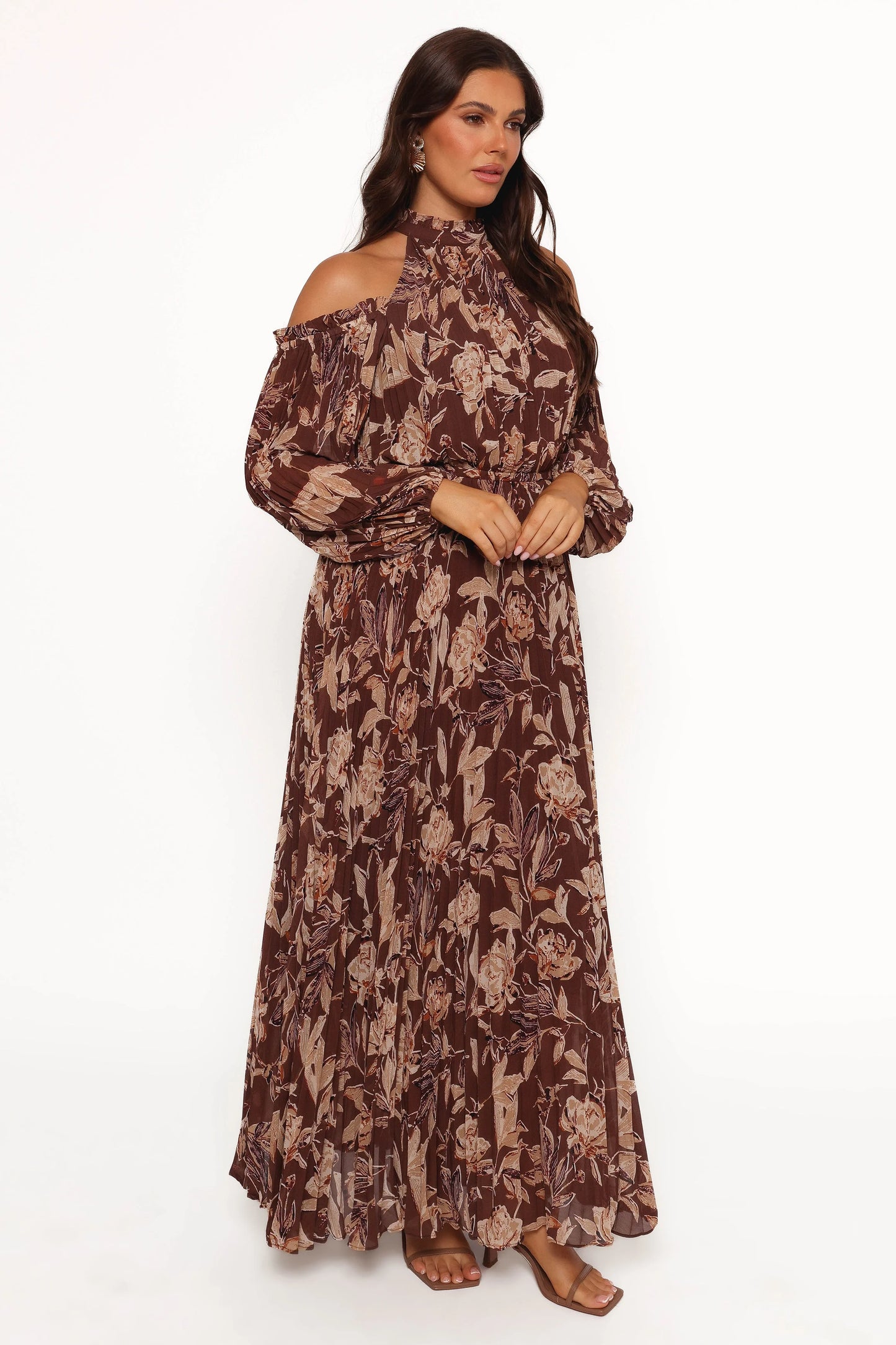 Hilary Pleated Maxi Dress - Brown Floral
