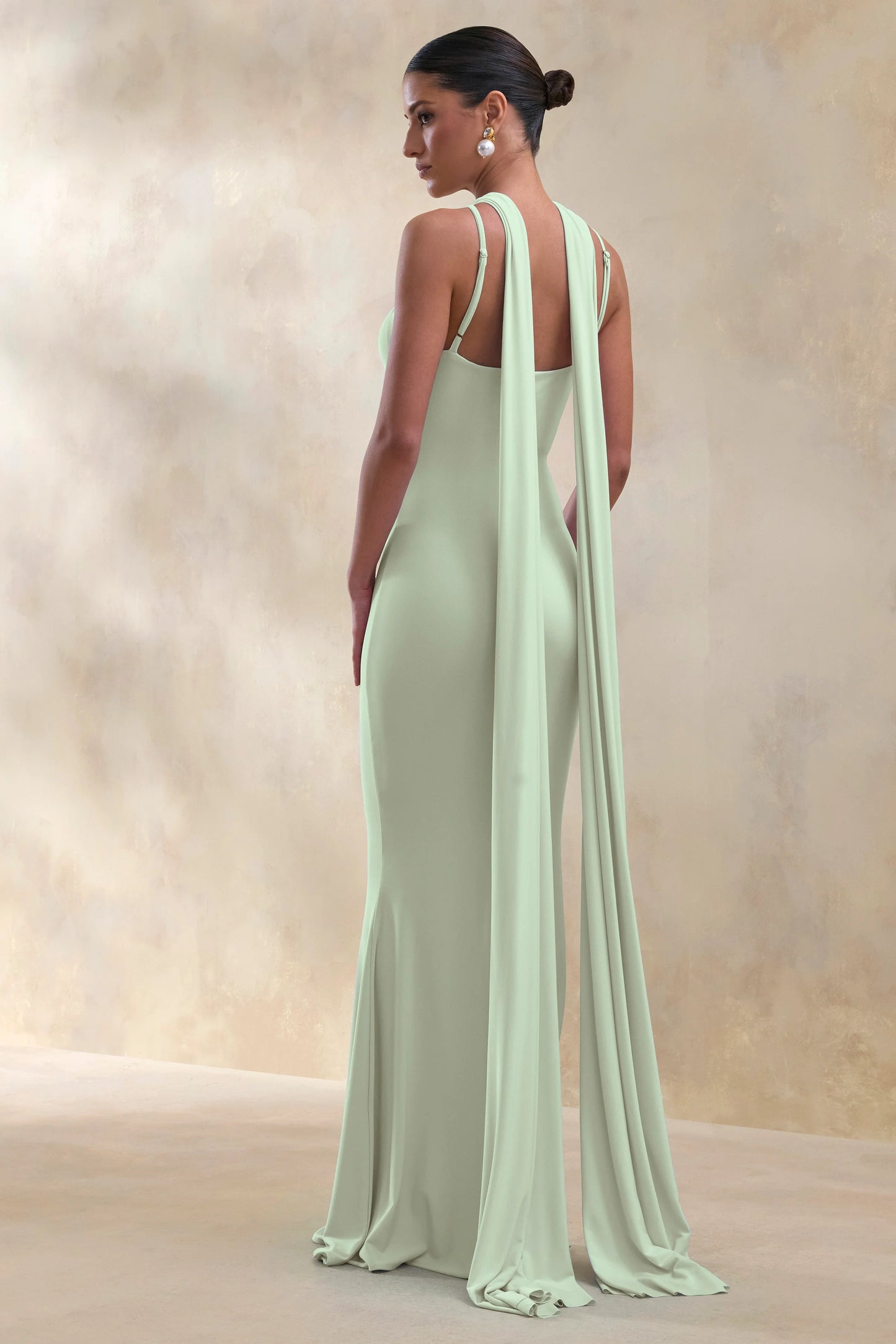 Rhoda Mint Twist Halter-Neck Cape Maxi Dress