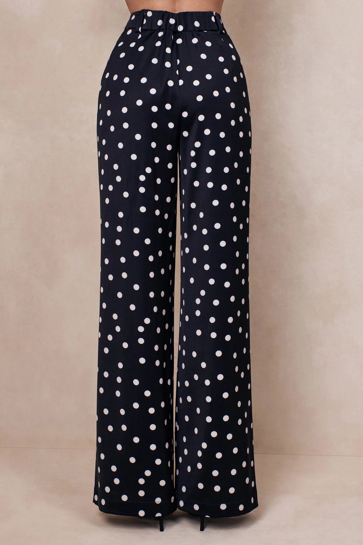 Seloria Black & White Satin Polka Dot Wide-Leg Trouser