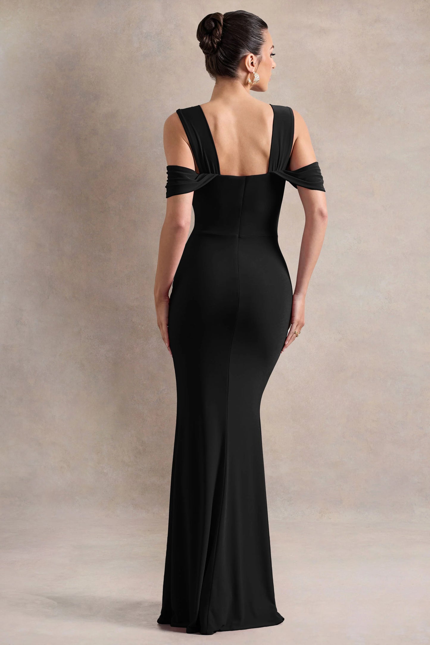 Amoura Black Square-Neck Draped Wrap Maxi Dress