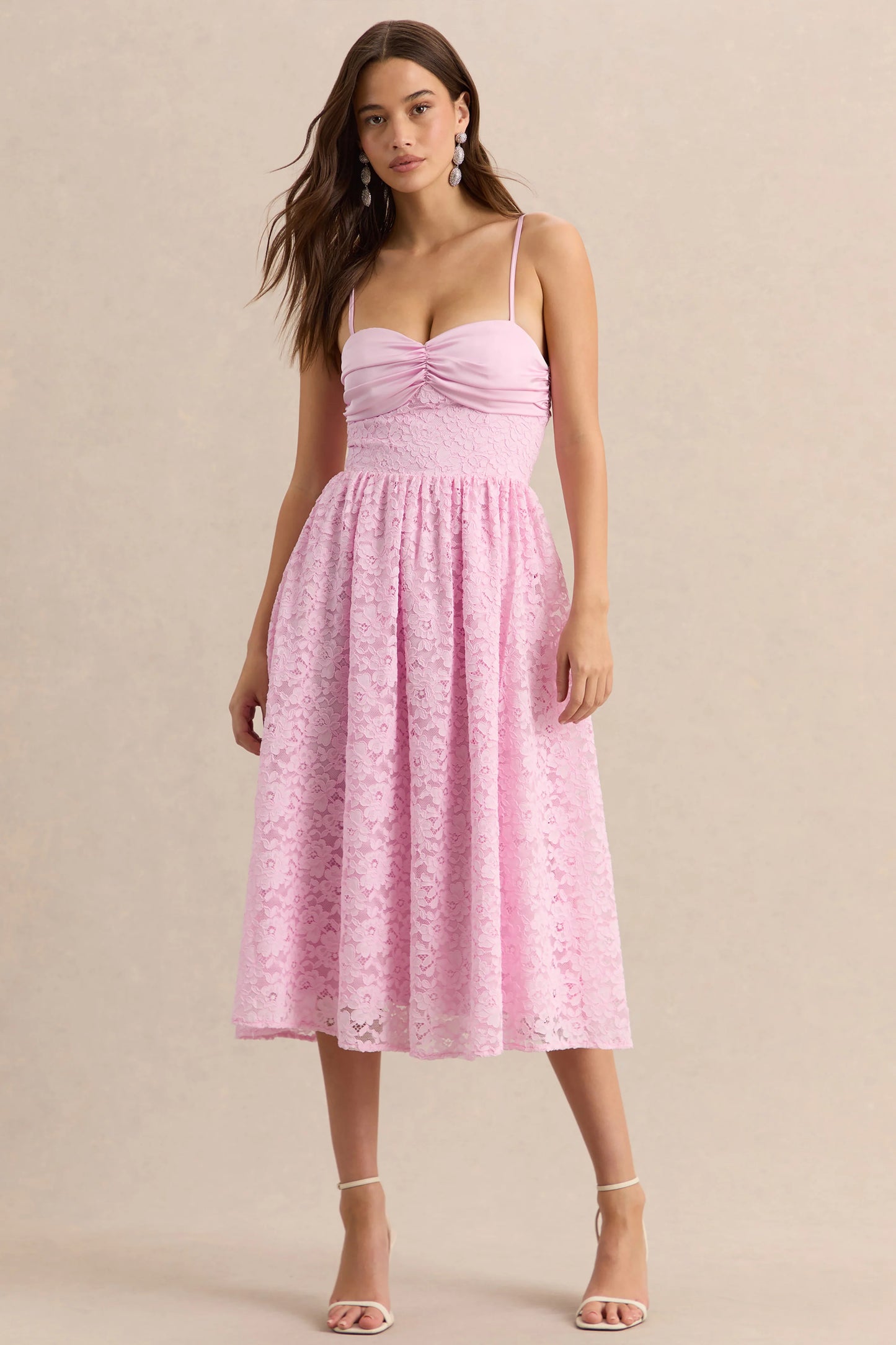 Gloriana Pink Lace Sweetheart-Neck Midi Dress