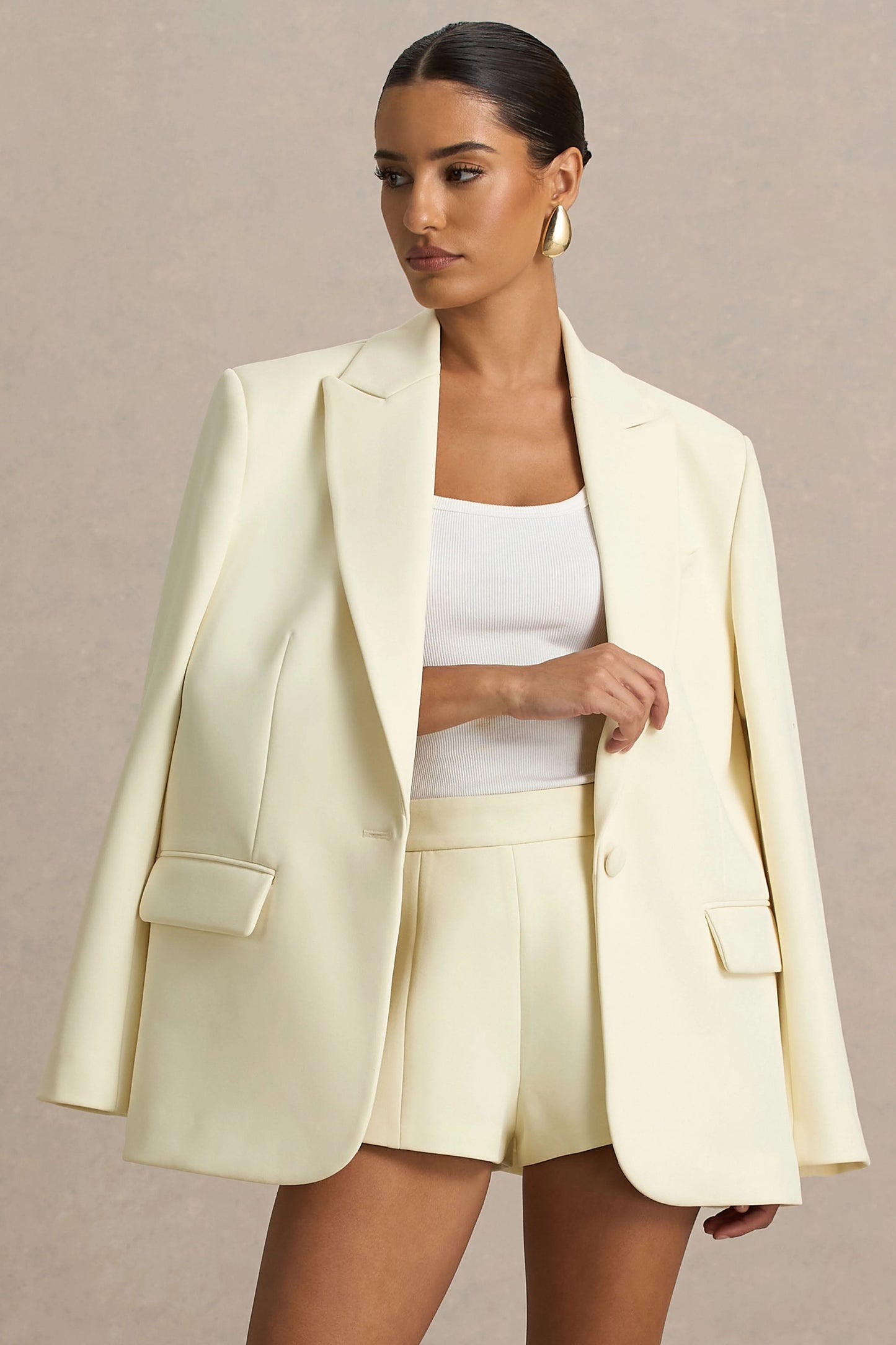 Katherine Cream Oversized Plunge-Neck Blazer