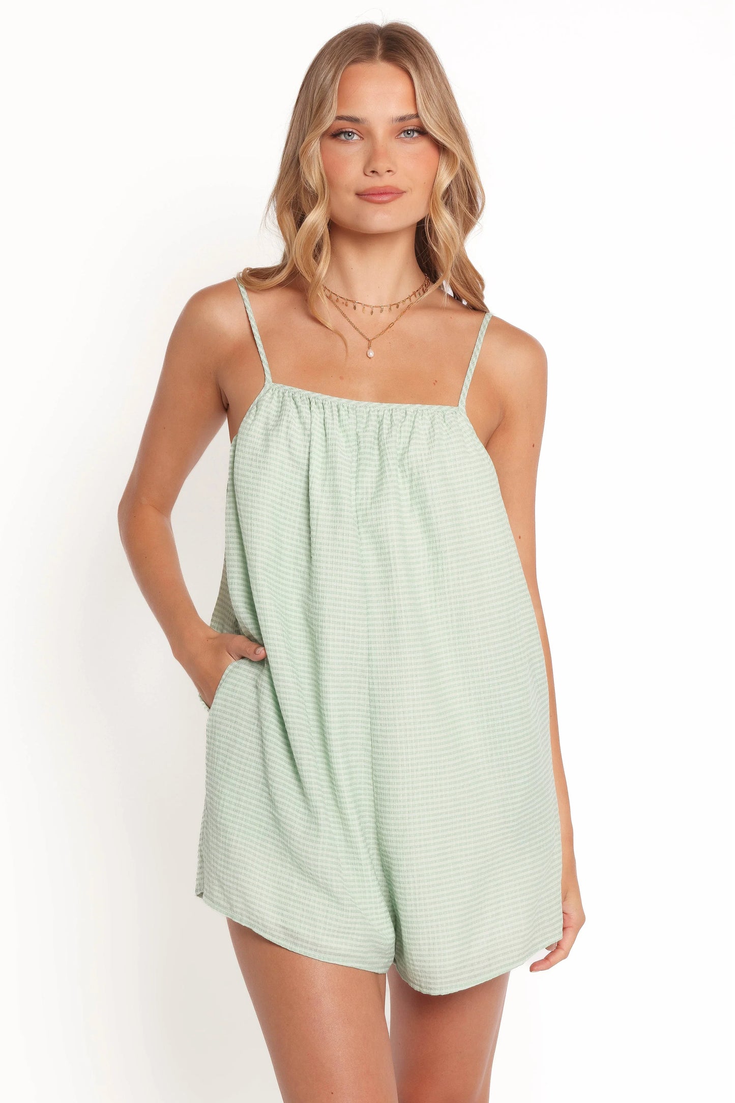 Neva Romper - Green Gingham