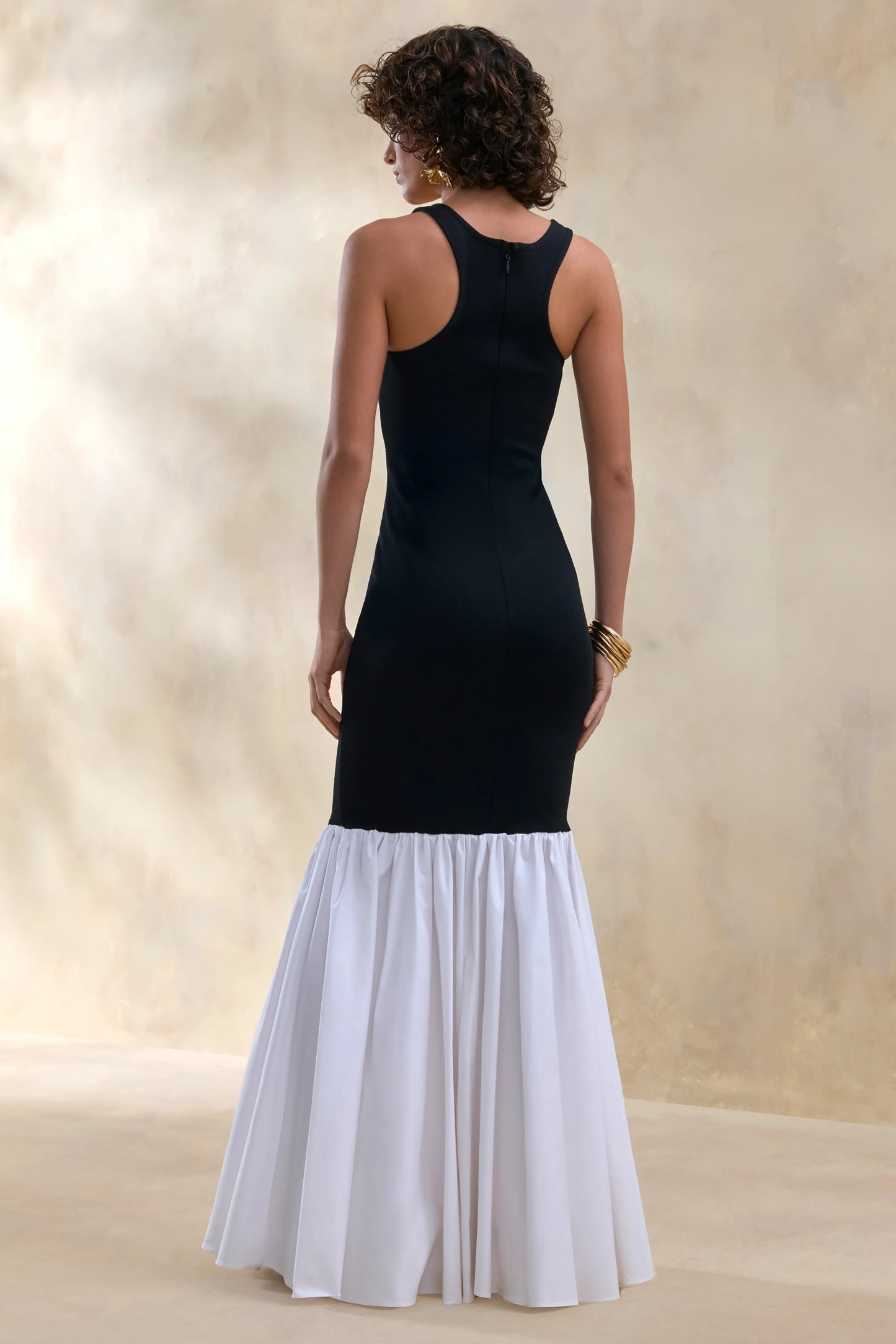 Lexi Black And White Square-Neck Mermaid Maxi Dress