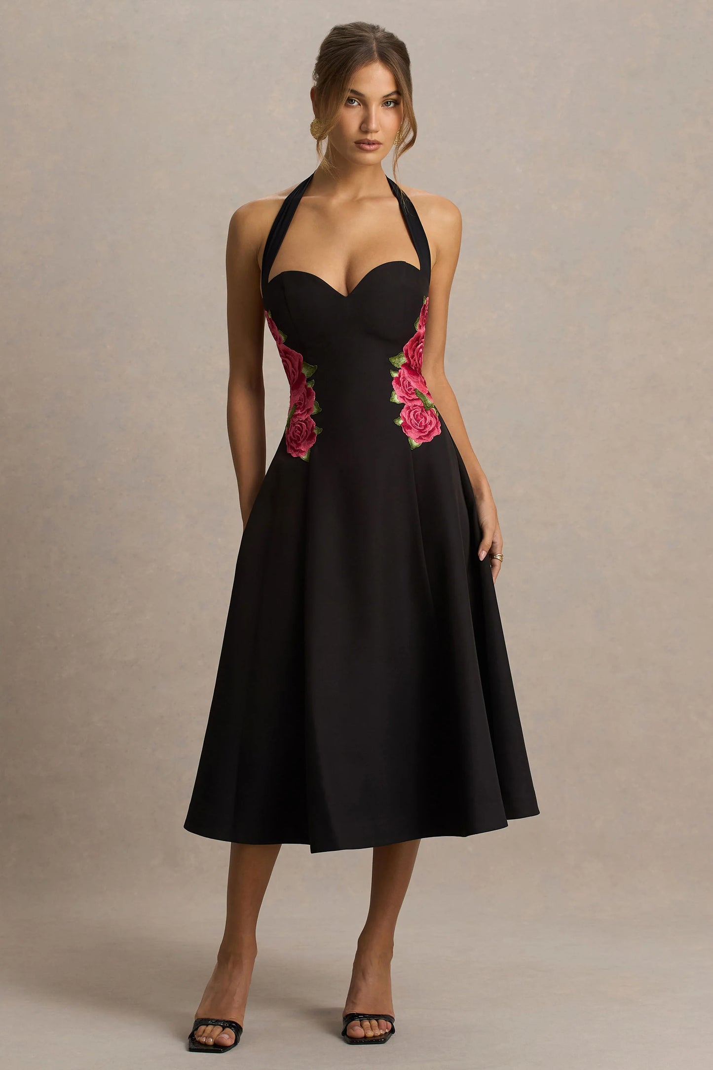 Tillie Black Halter-Neck Midi Dress
