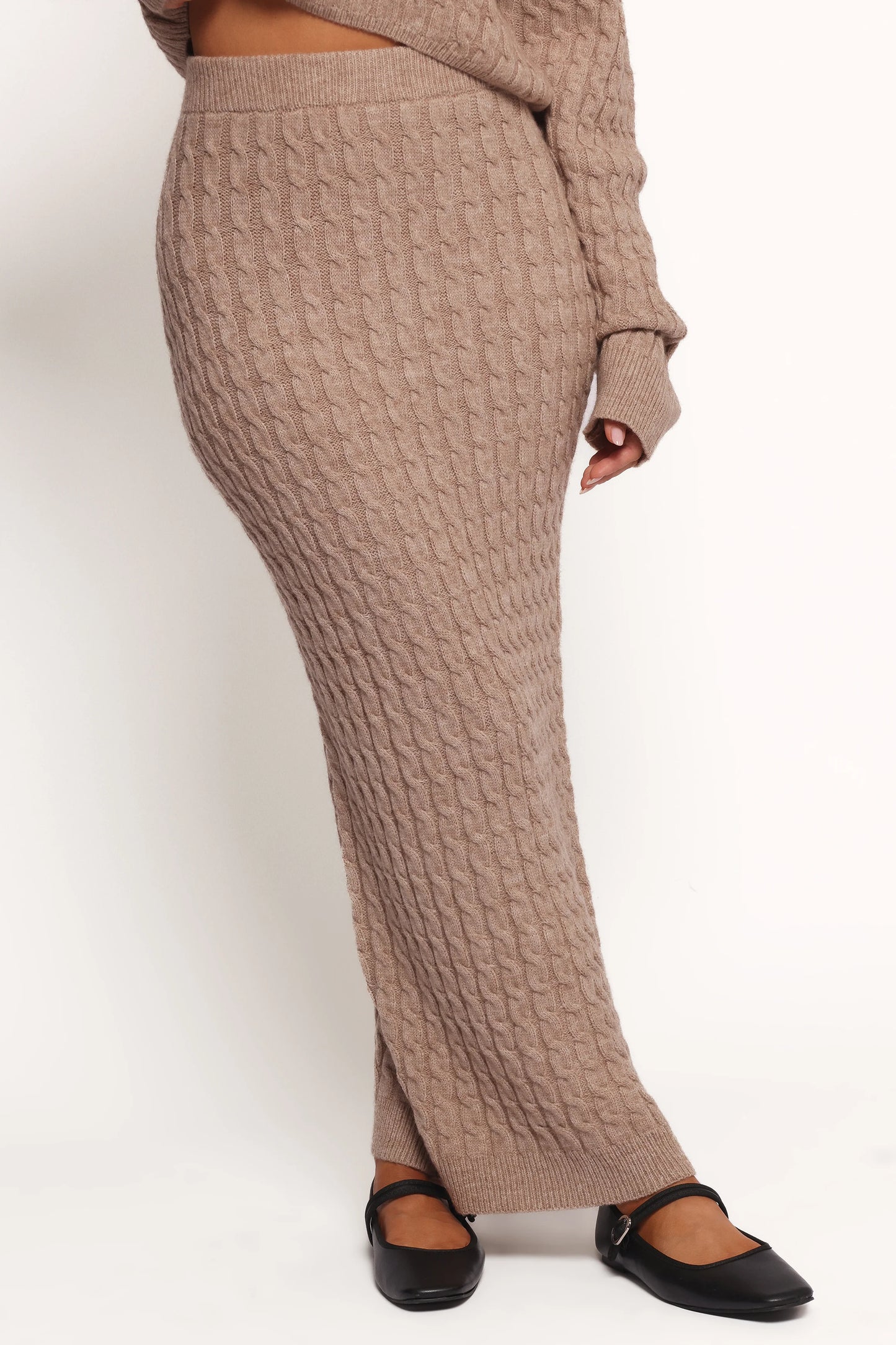 Reid Cable Knit Skirt Set - Taupe