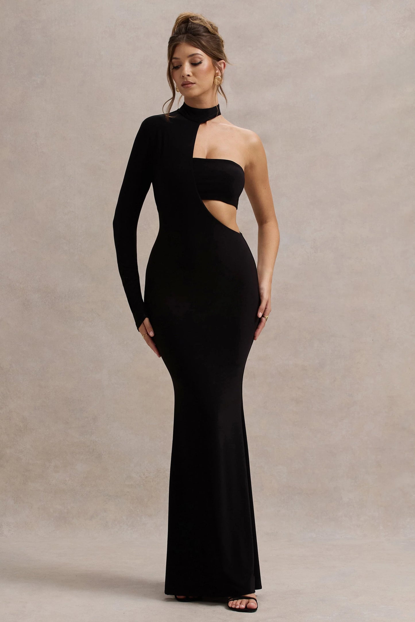 Socialite Black One-Sleeve Cut-Out Maxi Dress
