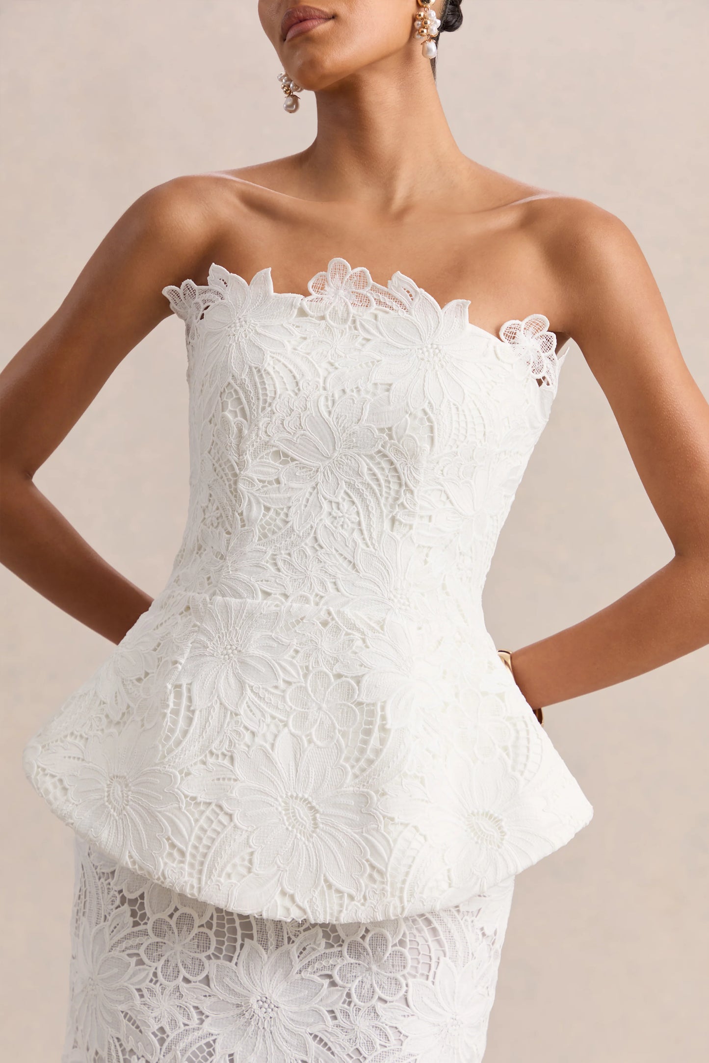 Delvine White Lace Bandeau Corset Maxi Dress