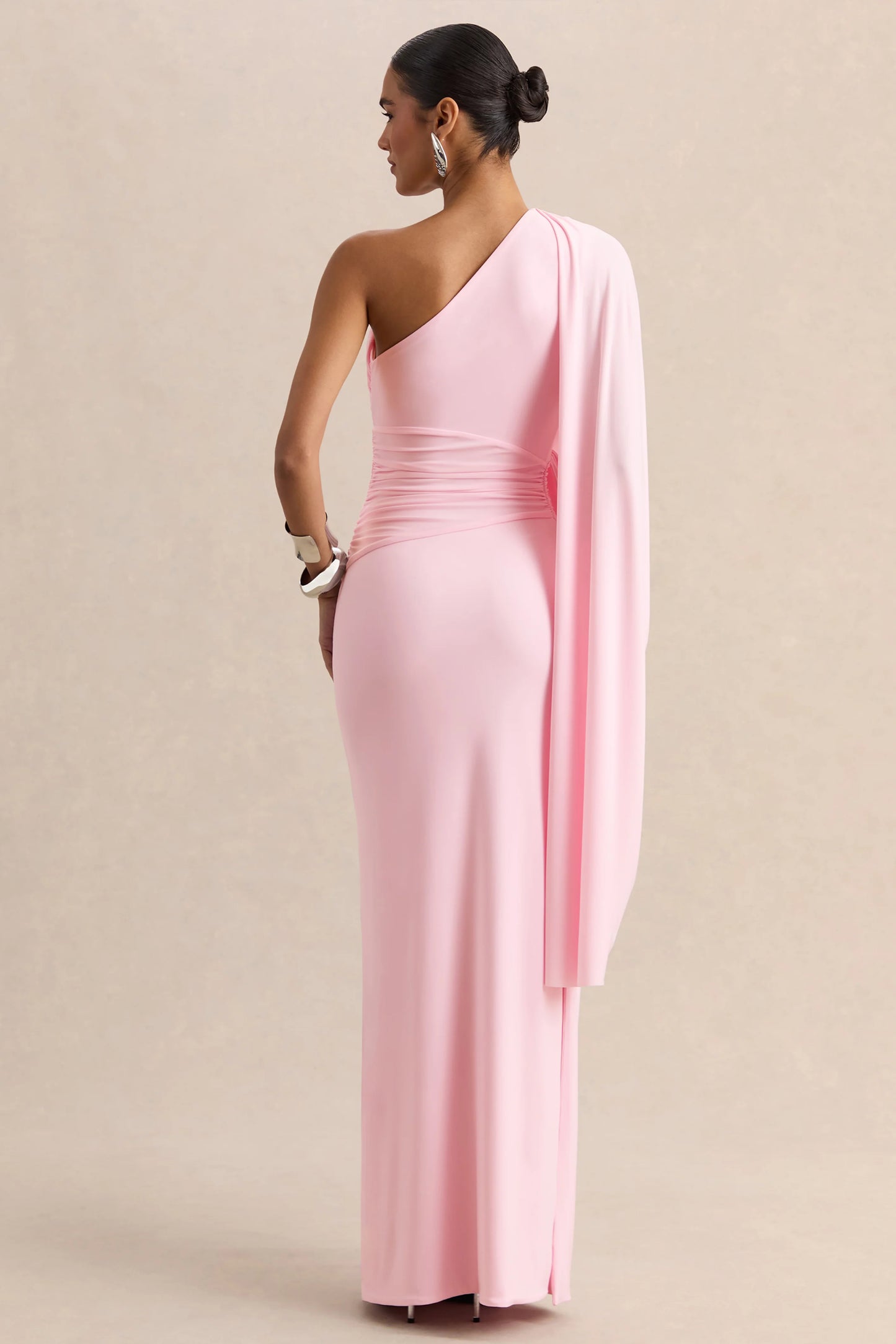 Sabella Pink Asymmetric-Neck Maxi Dress