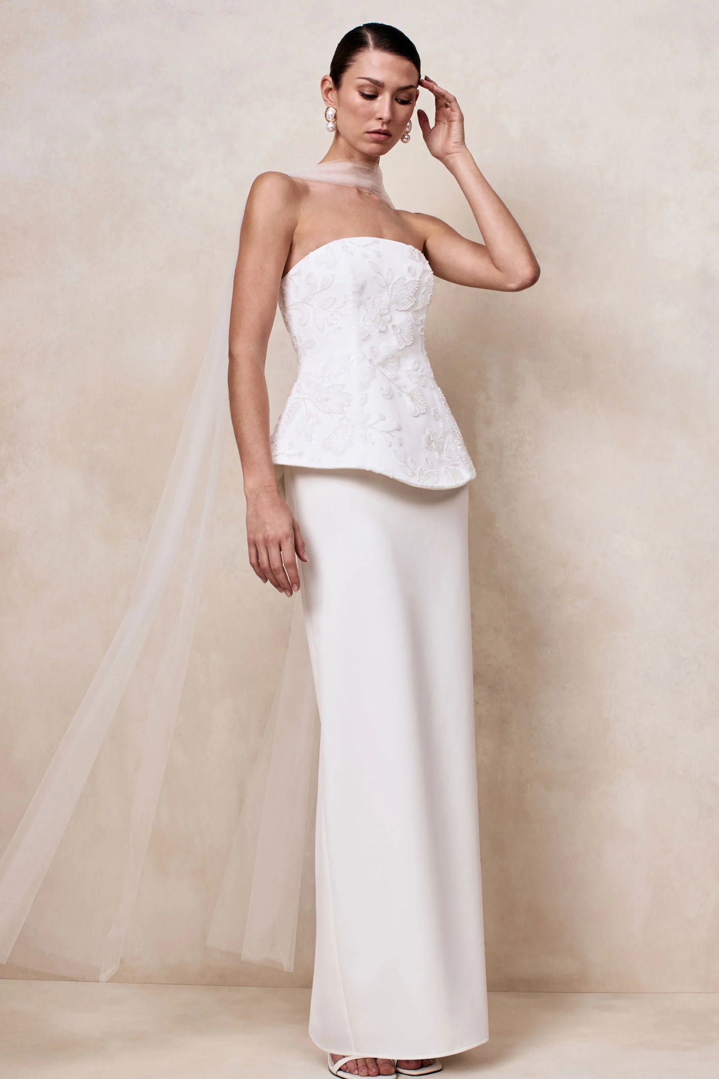 Naira White Satin Bandeau Corset Maxi Dress