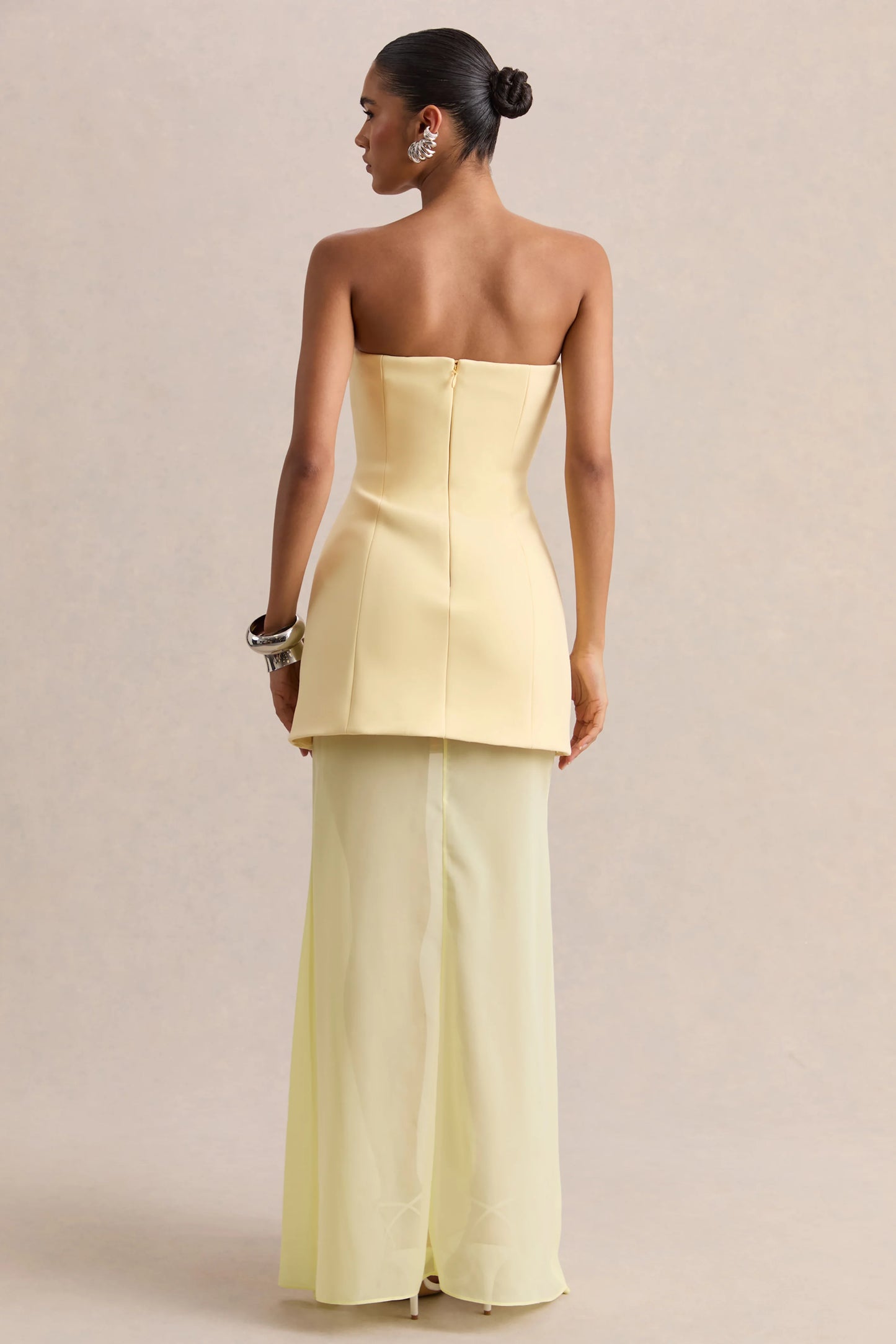 Chessa Lemon Boat-Neck Maxi Dress With Sheer Cape