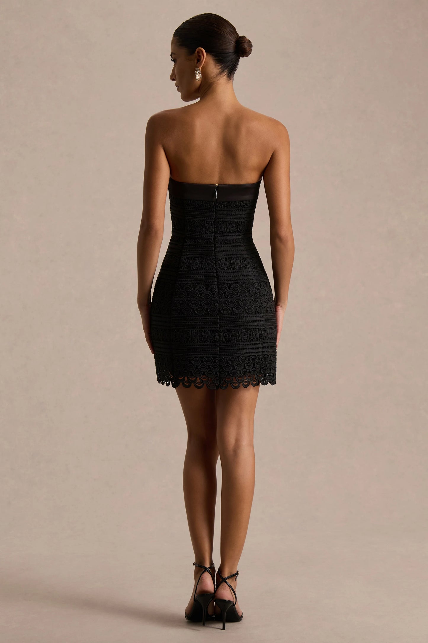 Kerry Black Lace Bandeau Mini Dress With Bow-Detail