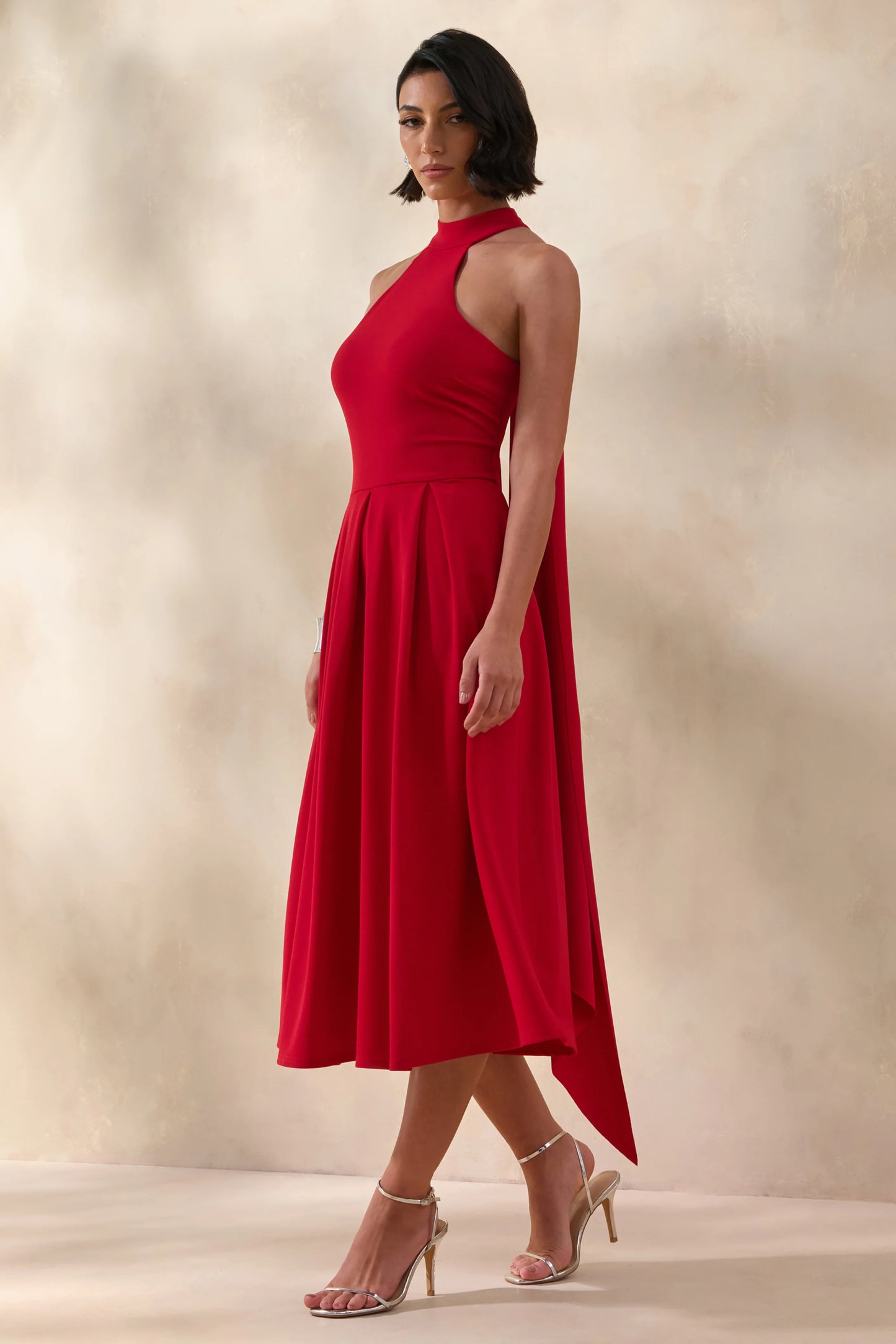 Rhode Red Halter-Neck Midi Dress