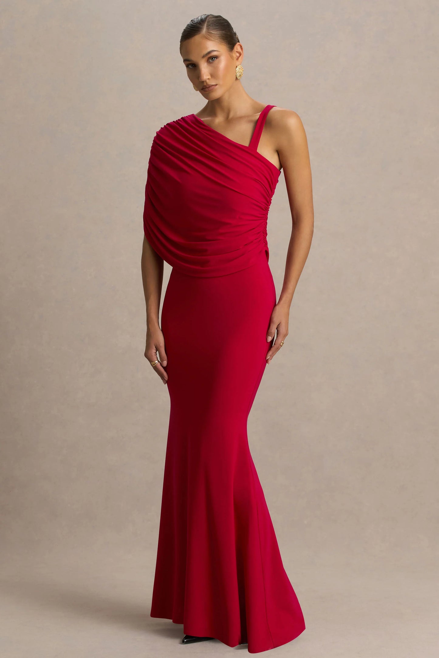 Sylvie Red Asymmetric-Neck Maxi Dress