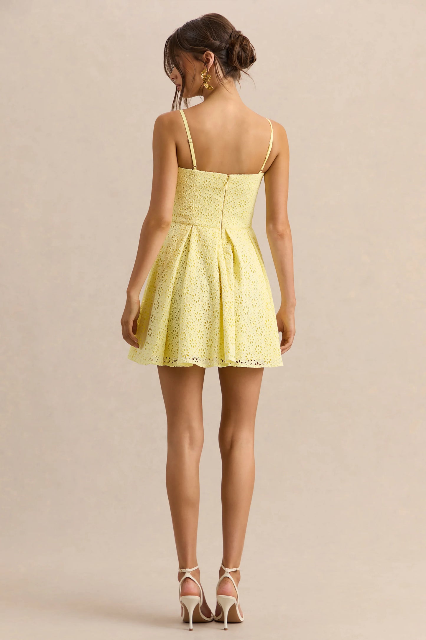 Elina Lemon Square-Neck Mini Dress With Bow Detail