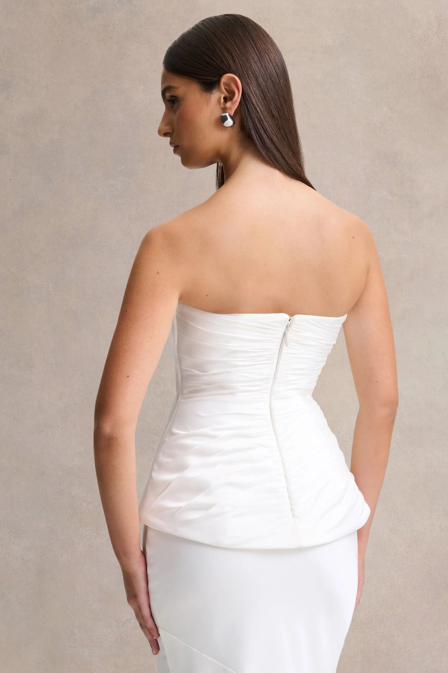 Ambria White Satin Hand-Embellished Sweetheart-Neck Corset Top