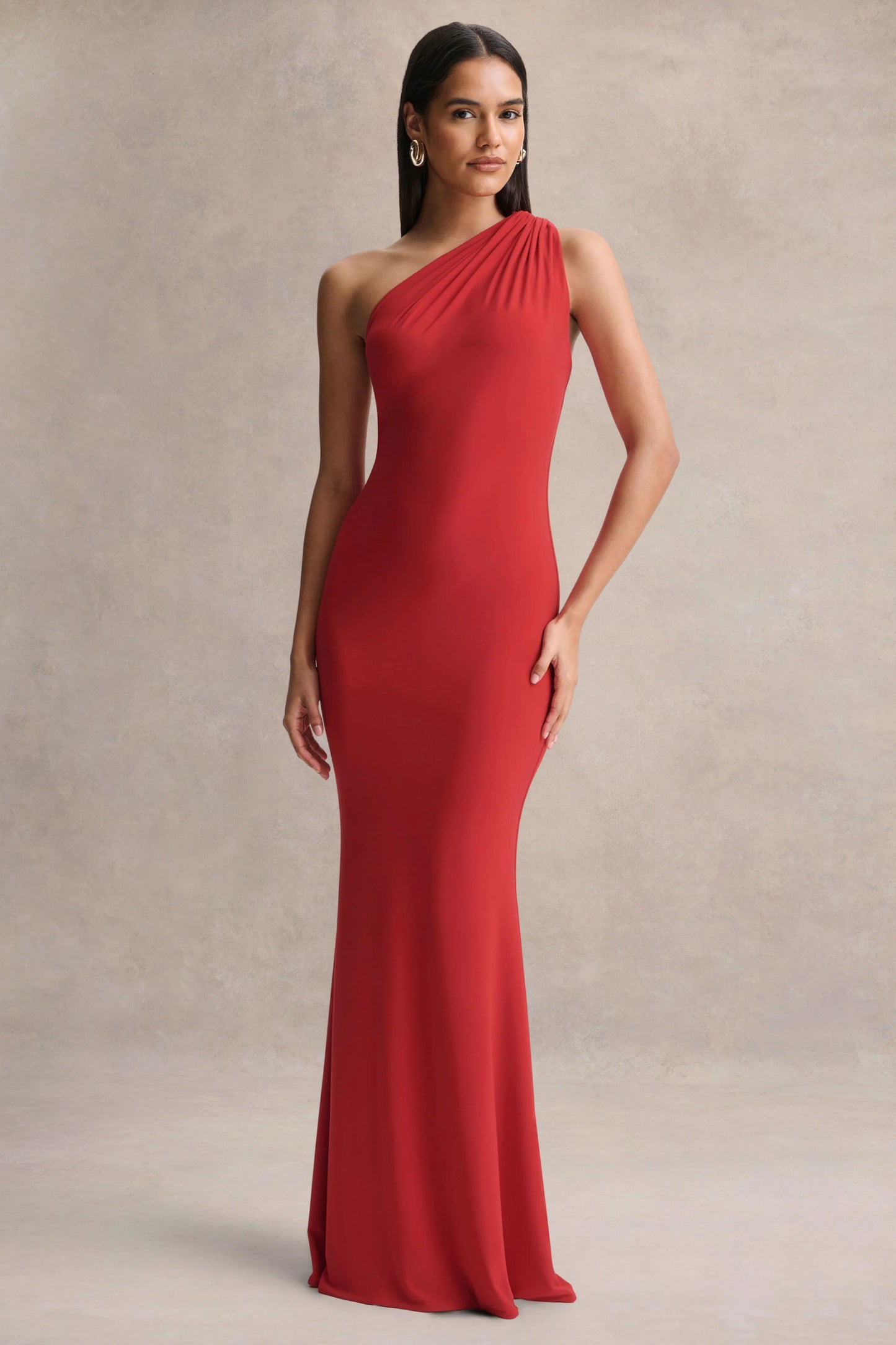 Ottilie Red Asymmetric-Neck Maxi Dress