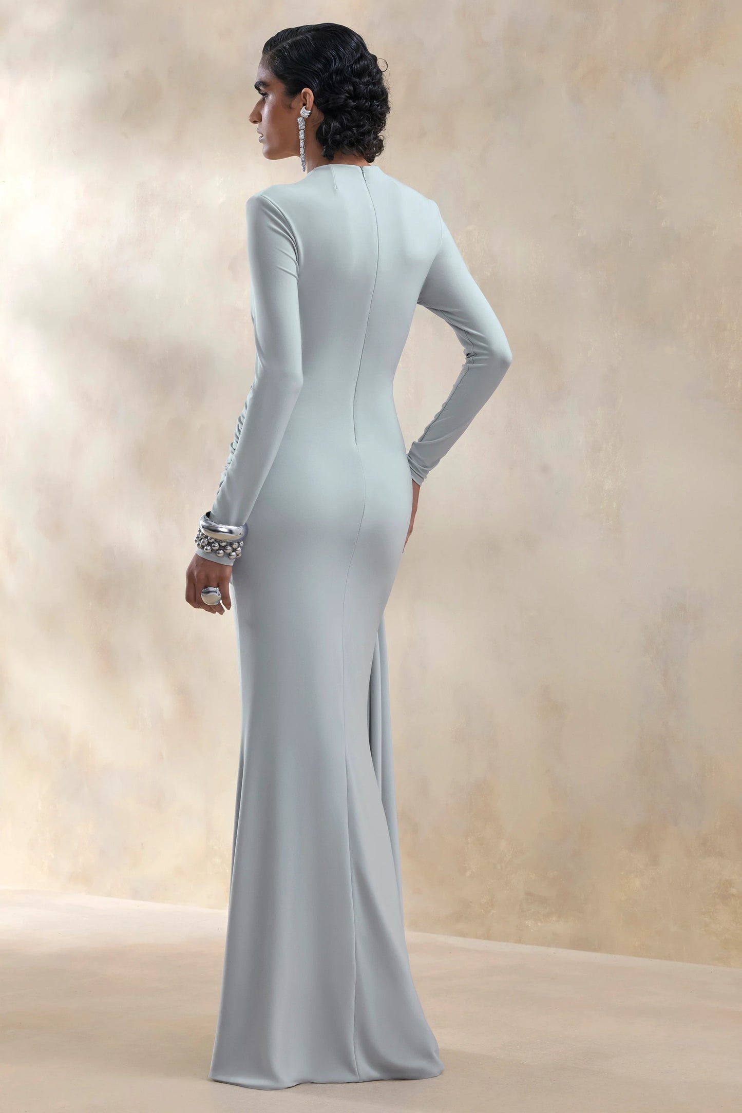 Kyrissa Blue High-Neck Maxi Dress With Gathered-Detailing