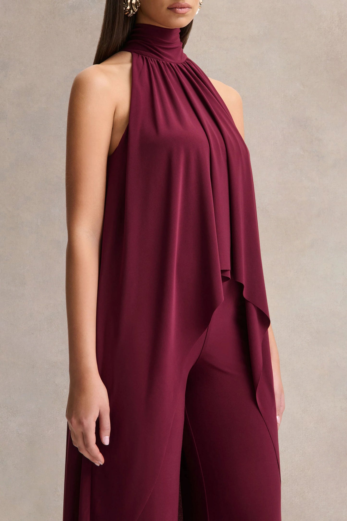 Jadzia Burgundy Halter-Neck Jumpsuit