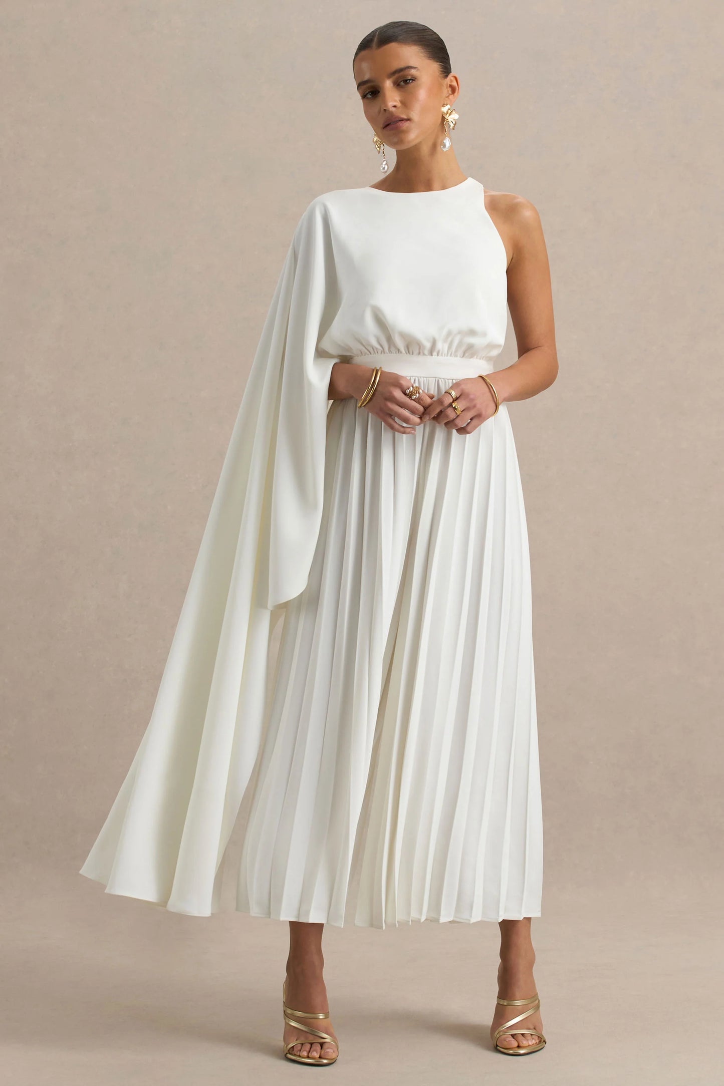 Paradise White Cape-Sleeve Jumpsuit