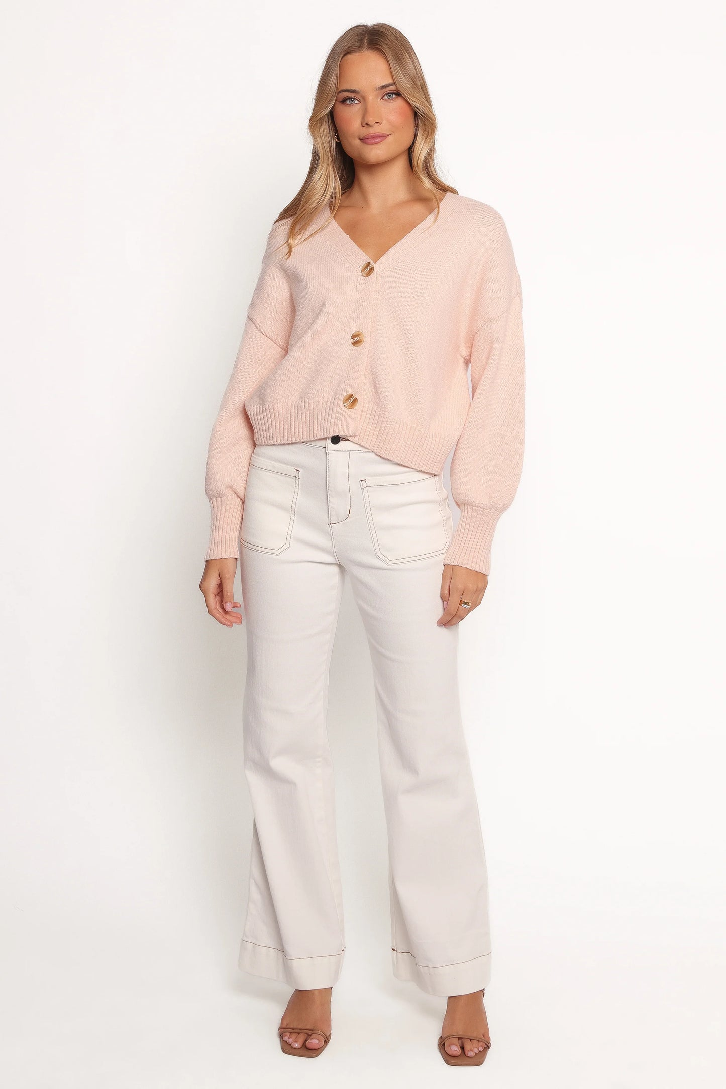 Isabel Button Front Cardigan - Pale Pink