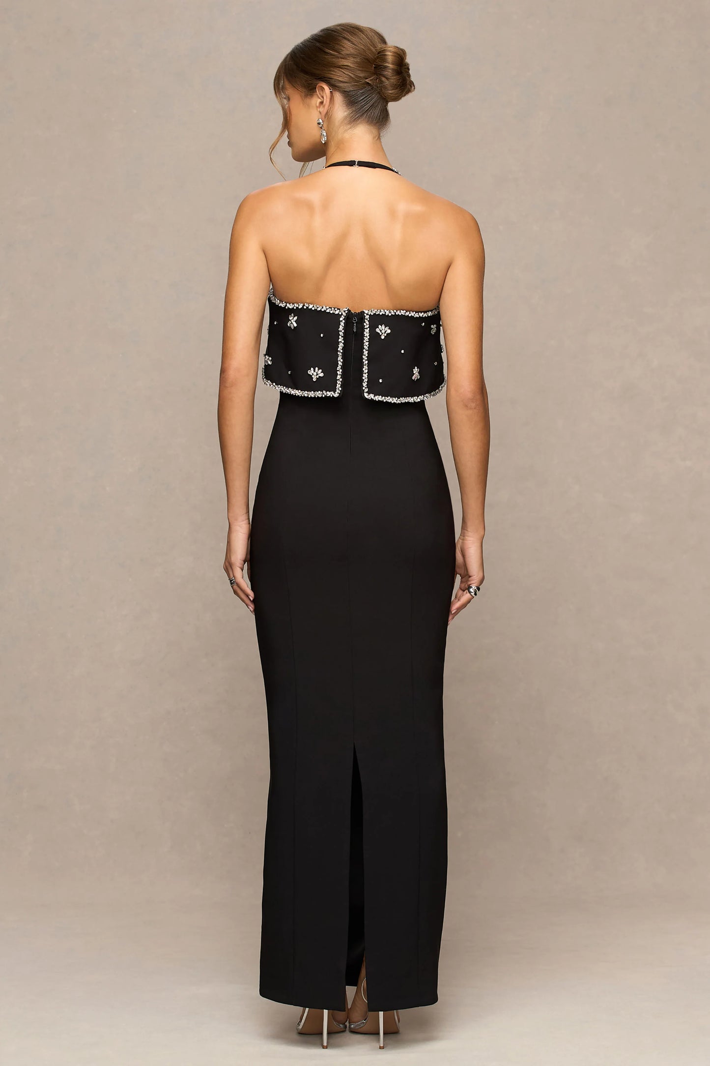 Illiana Black Bandeau Hand-Embellished Maxi Dress