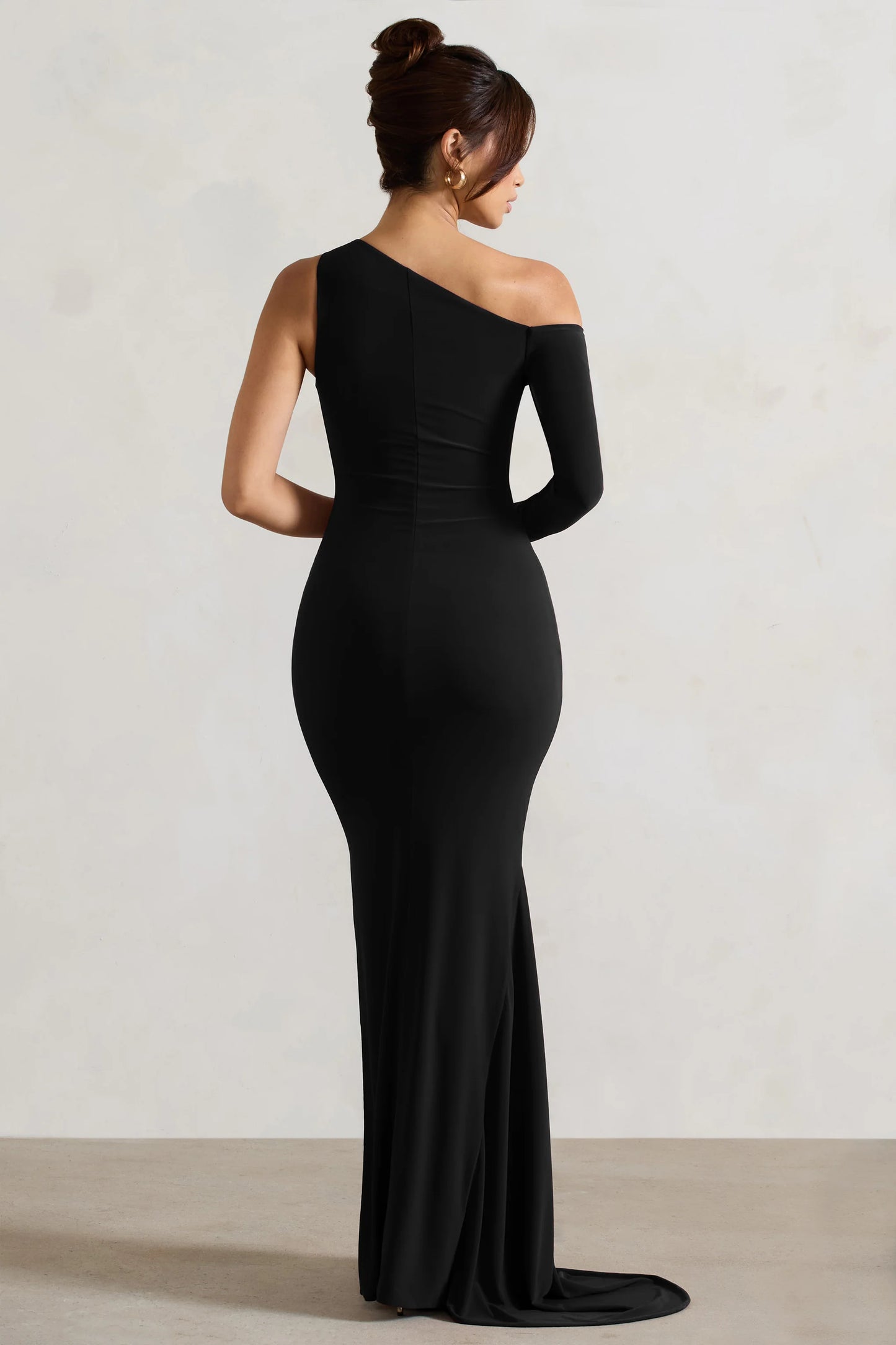 Contradiction Black One-Sleeve Asymmetric Maxi Dress