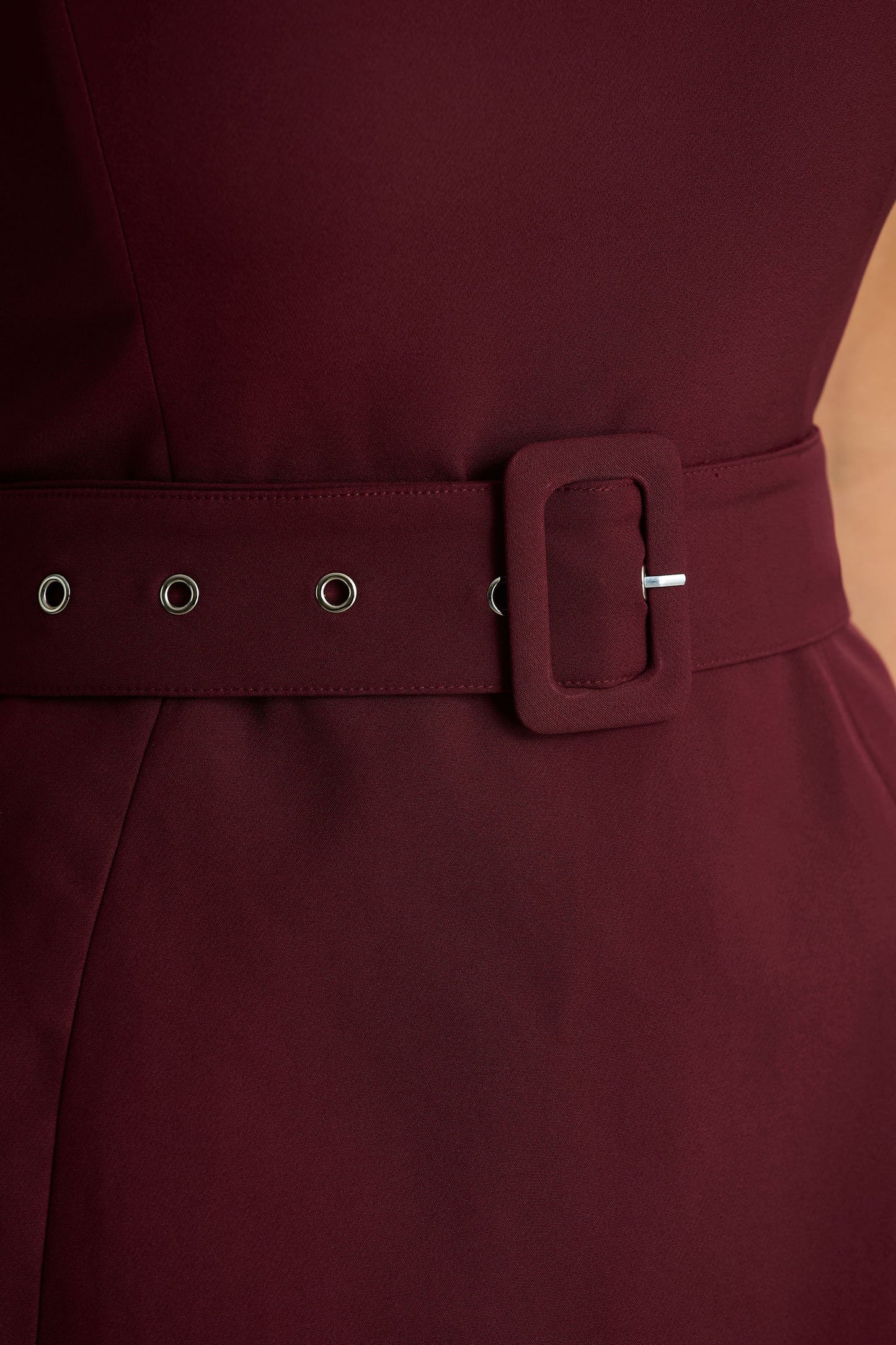 Timberly Burgundy High-Neck Tailored Micro-Mini Dress