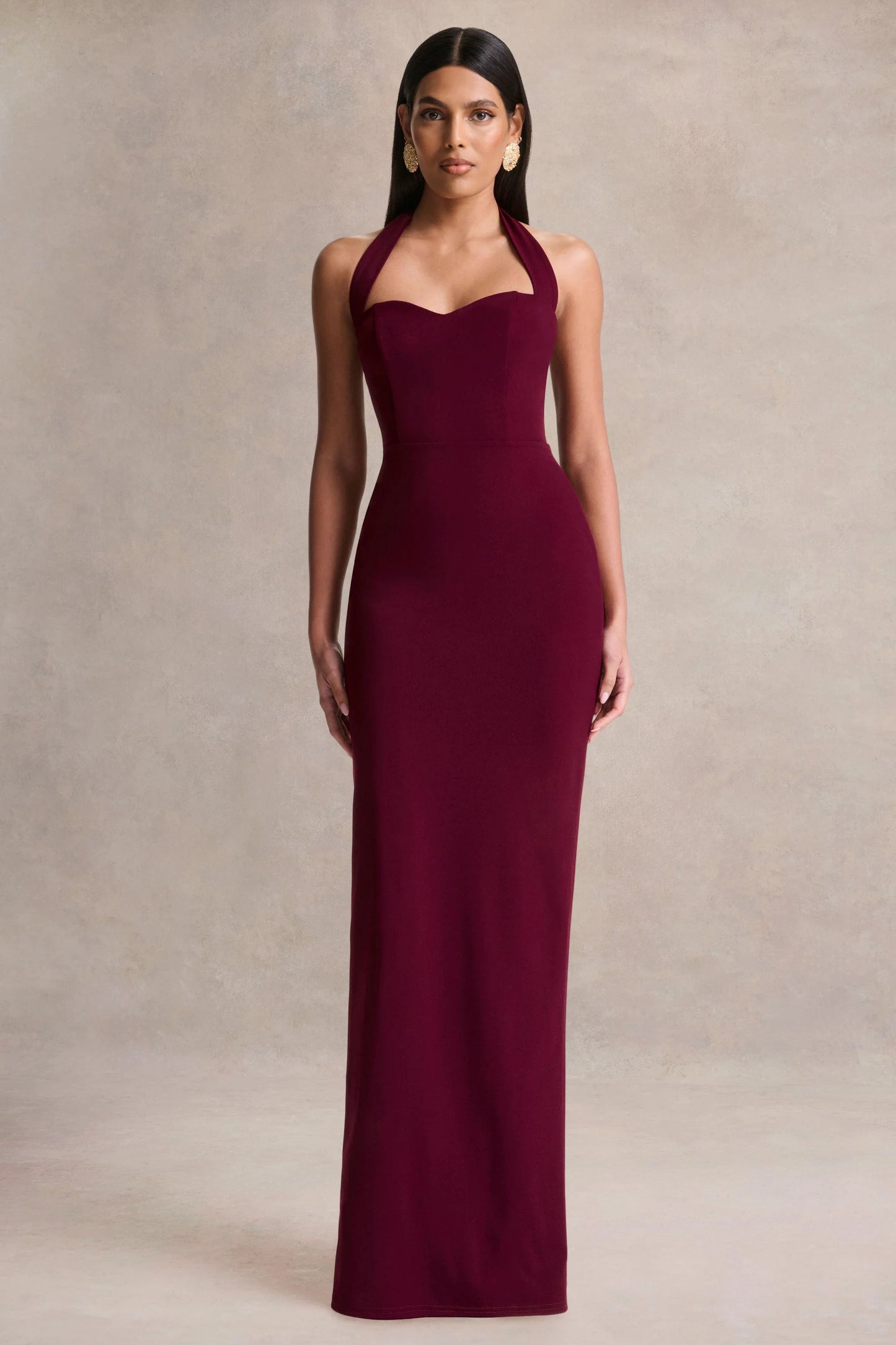 Robyn Burgundy Sweetheart-Neck Maxi Dress