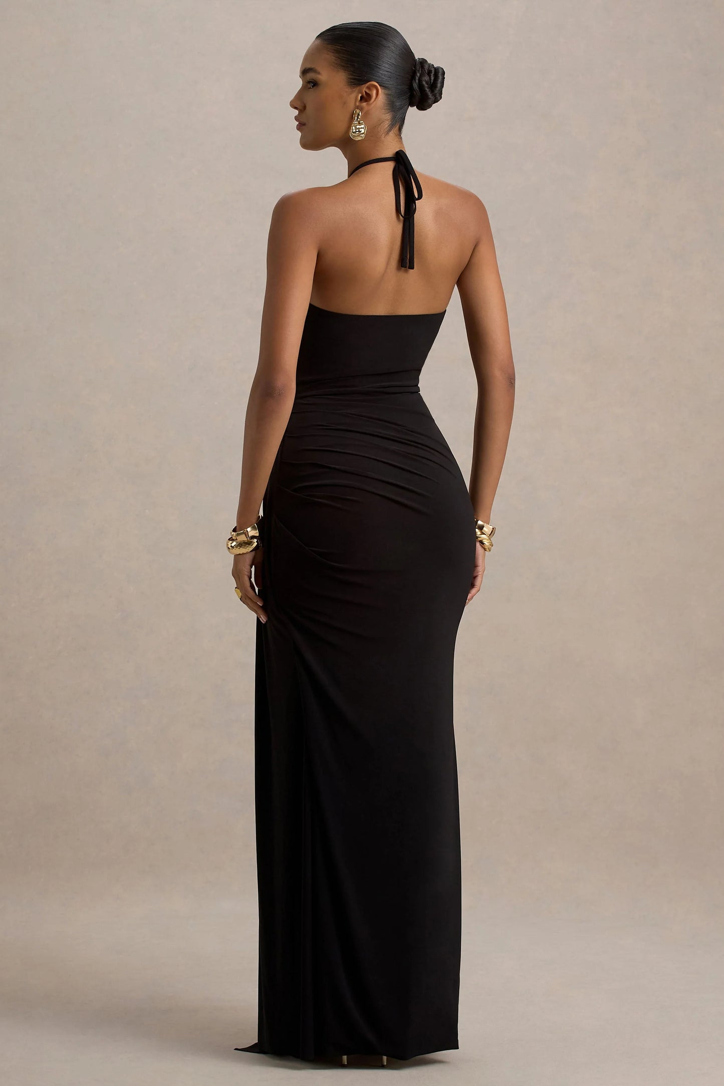 Mohito Black Halter-Neck Cut-Out Maxi Dress With Split