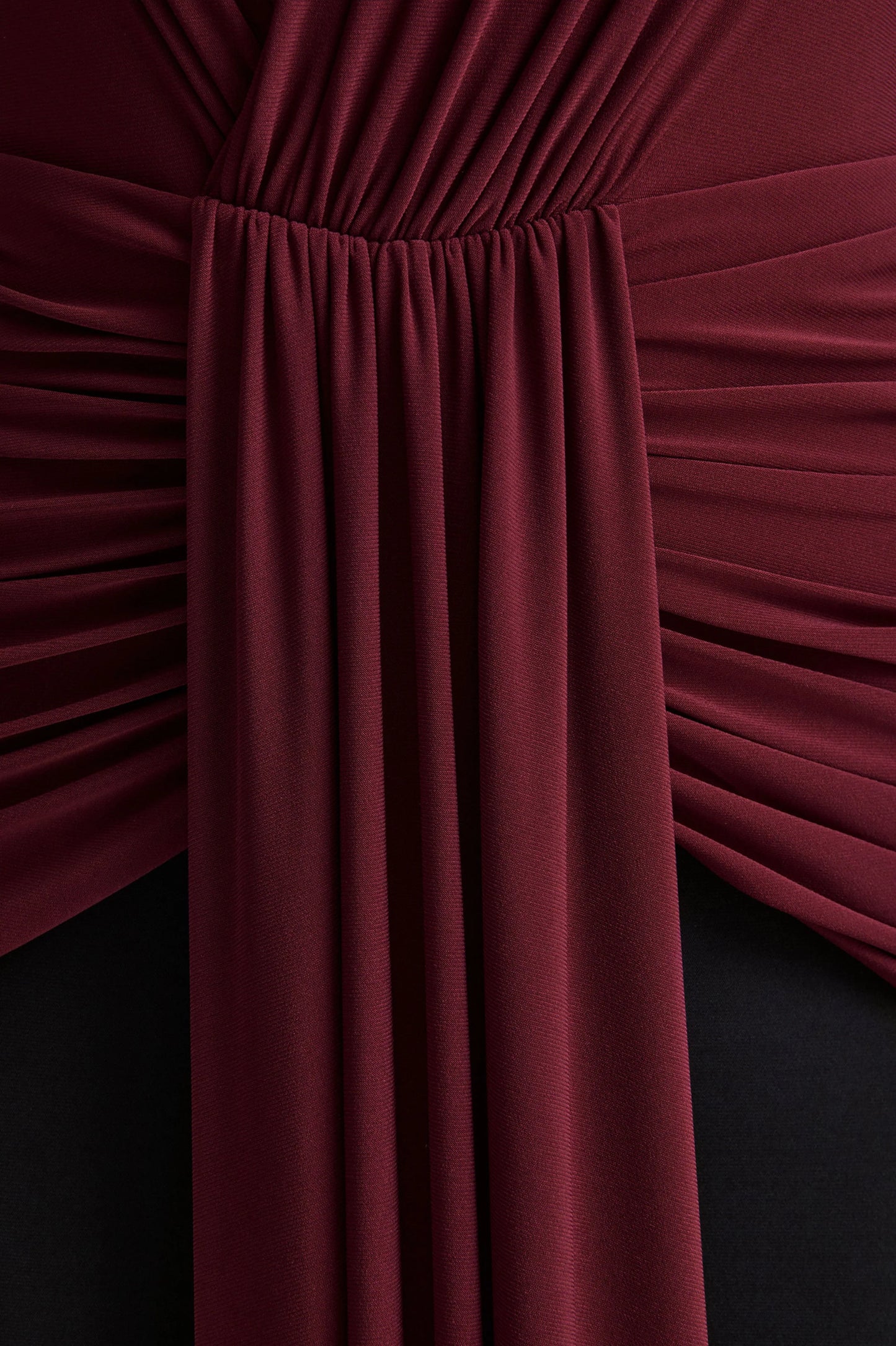 Halston Burgundy And Black Plunge-Neck Maxi Dress With Gathered-Detailing