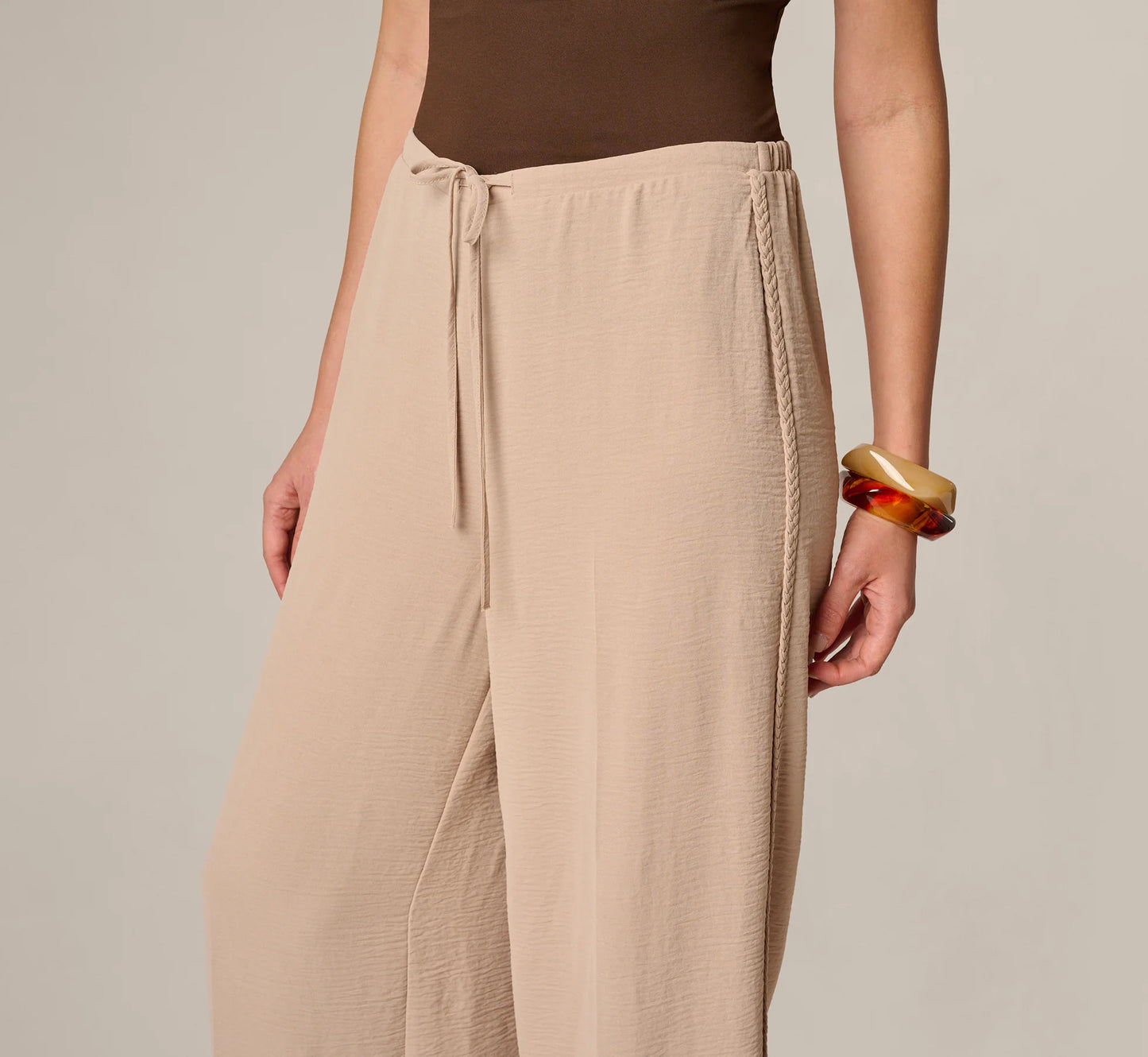 Wide Leg Airflow Braided Trim Pant In Bamboo