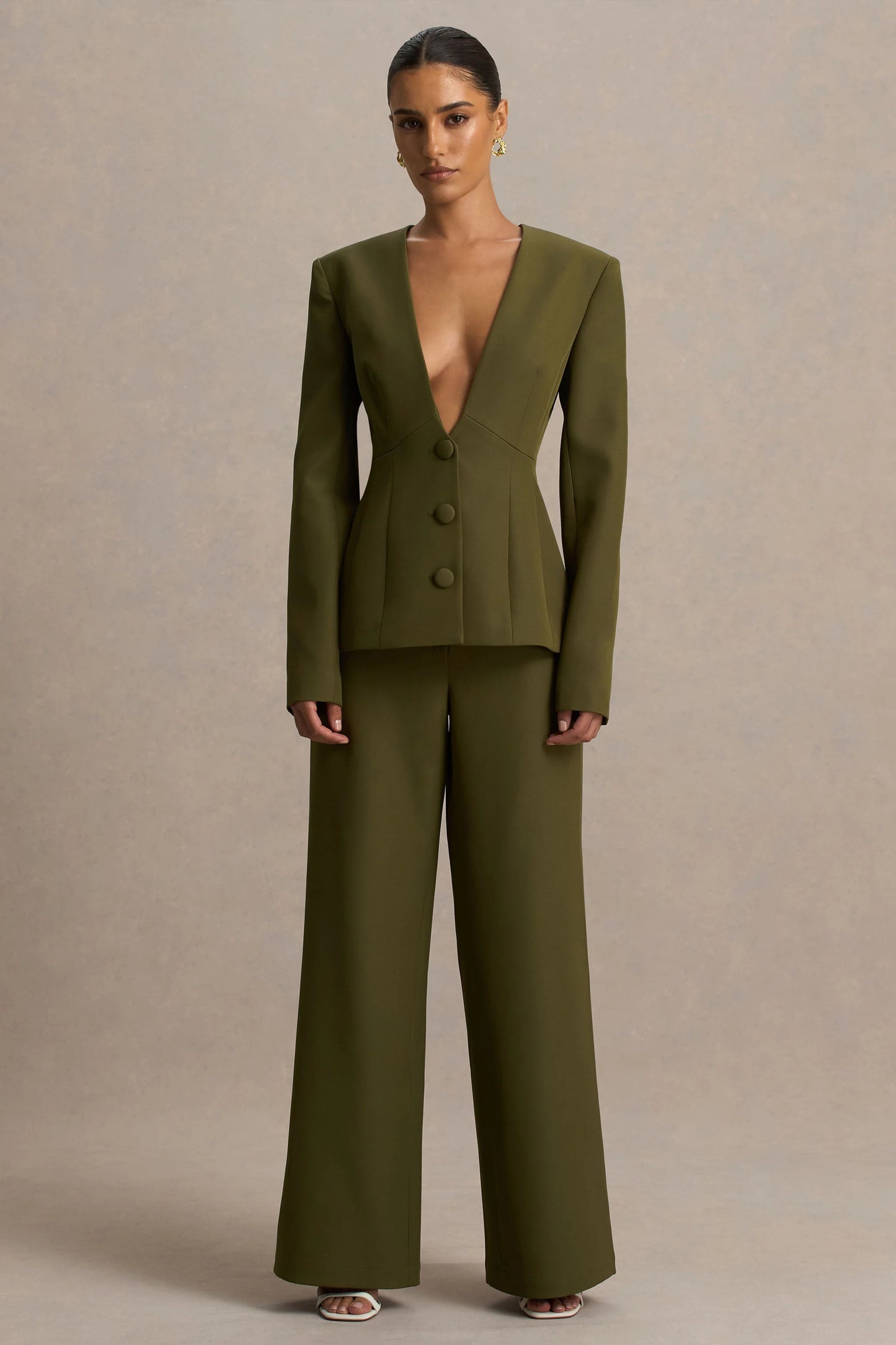 Silvia Olive Straight-Leg Trousers
