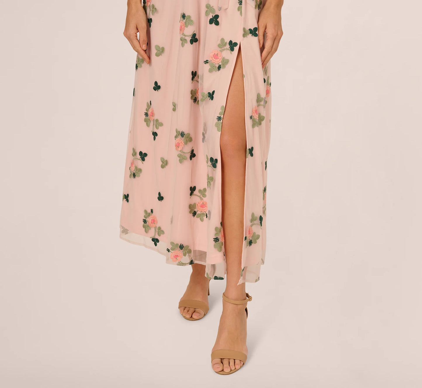 Floral Embroidered Maxi Dress With Sheer Flutter Sleeves In Blush Multi