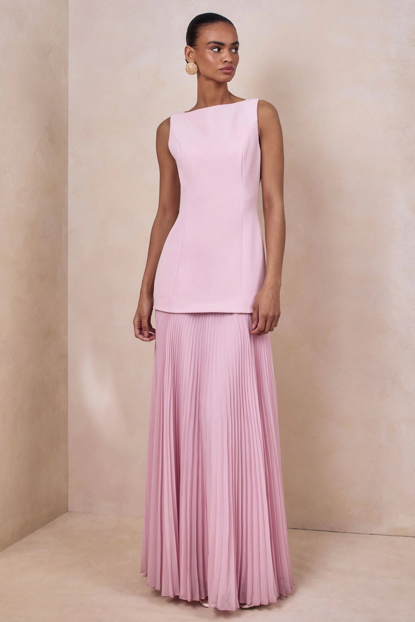 Hadley Light-Pink Boat-Neck Maxi Dress With Drop-Waist