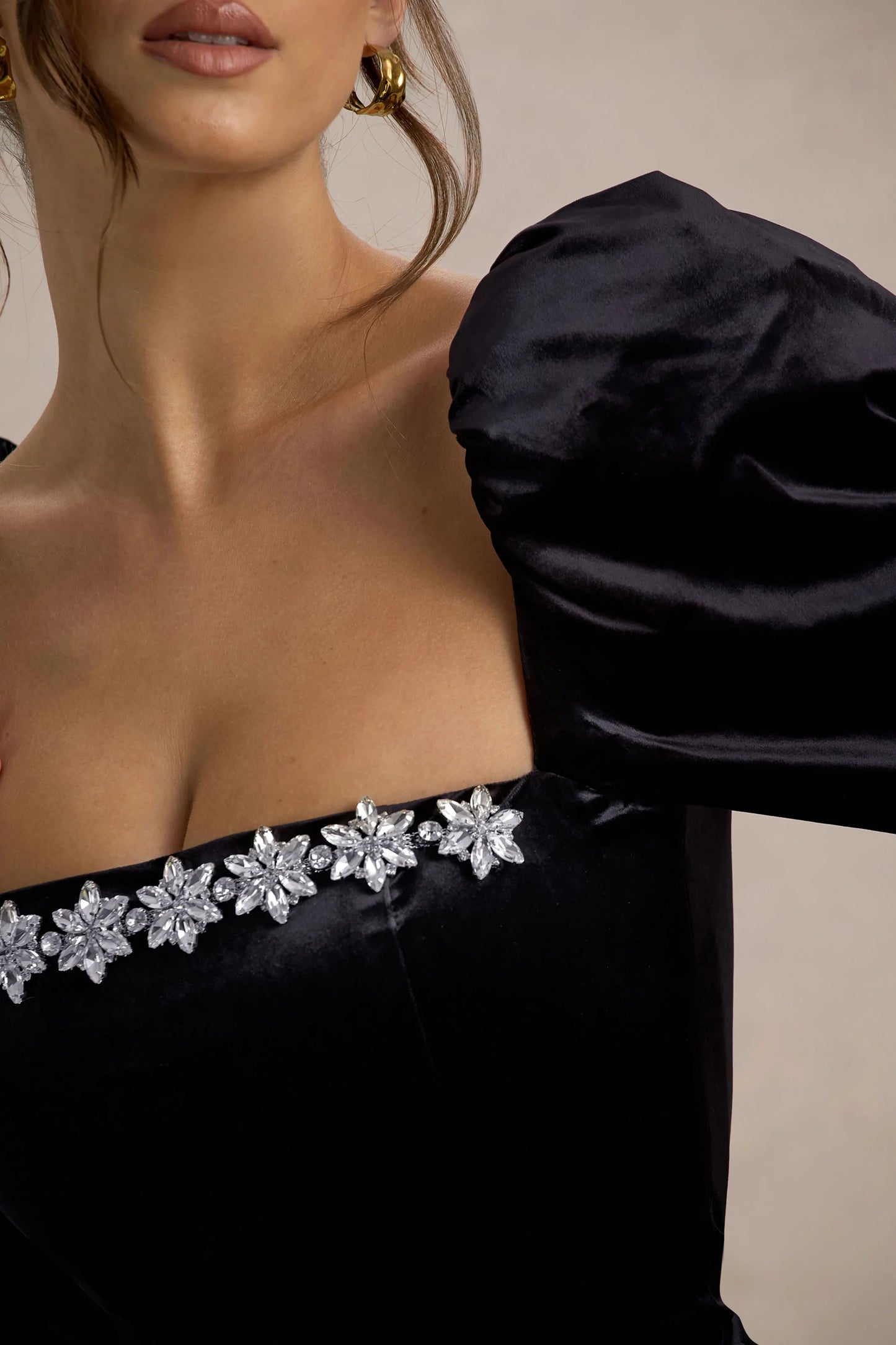 Tazmin Black Velvet Embellished Square-Neck Top