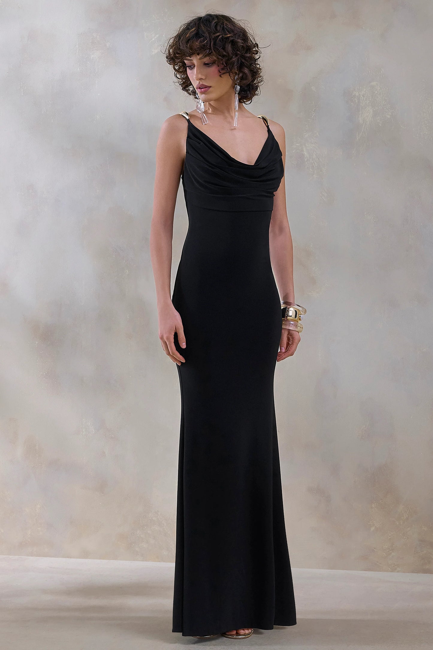 Iridessa Black Plunge-Neck Maxi Dress