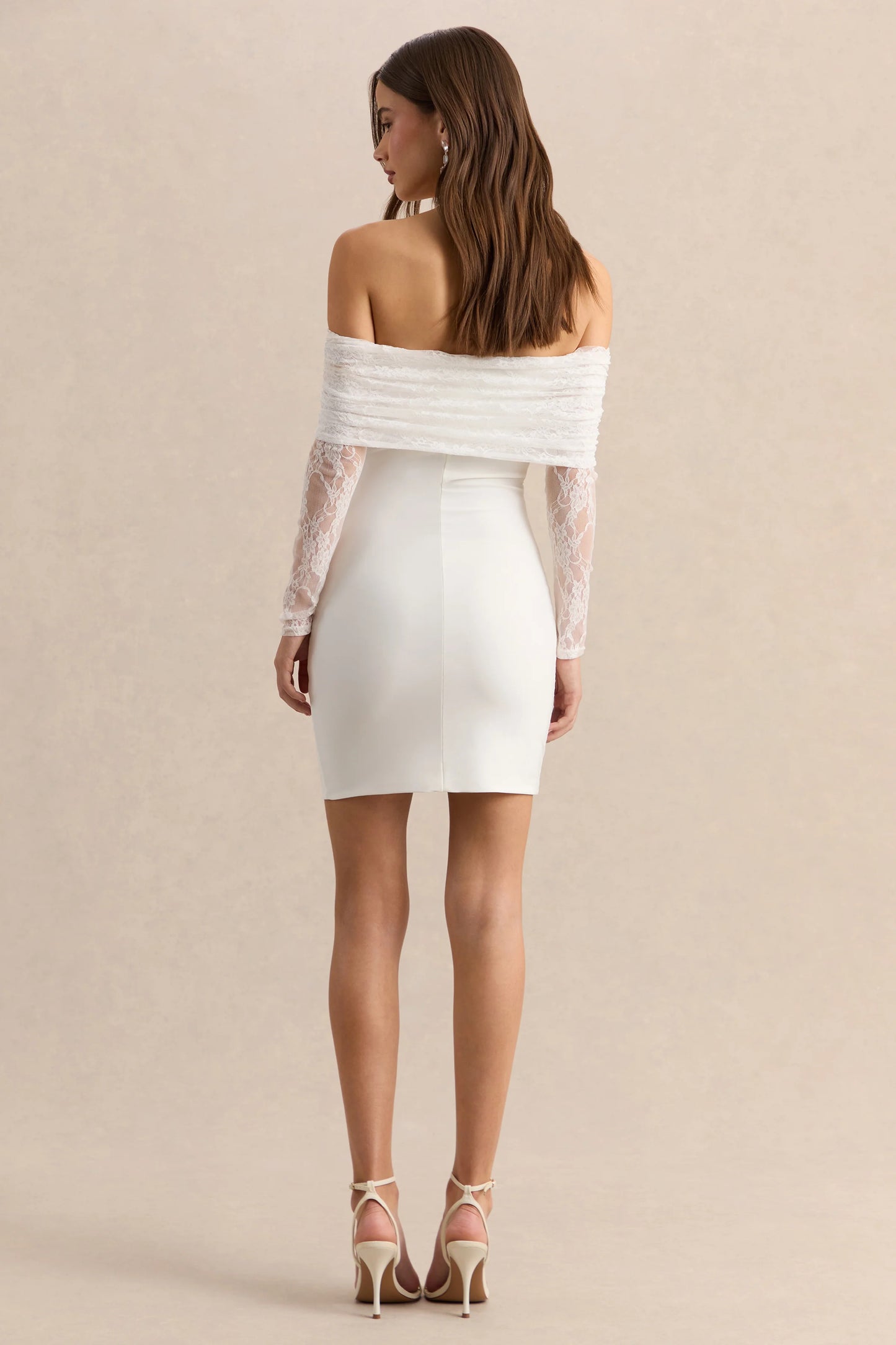 Incantelle White Bardot-Neck Mini Dress