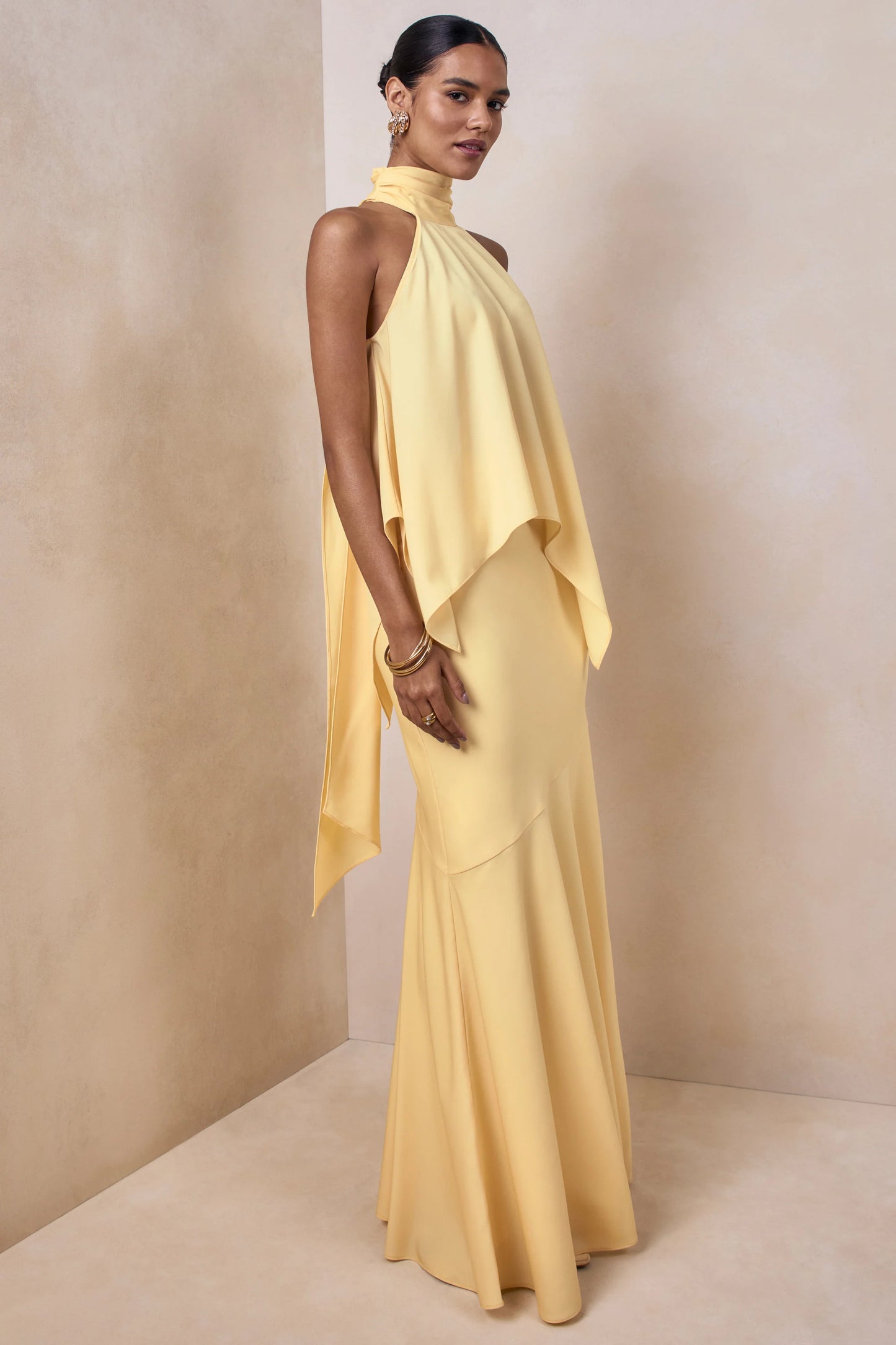 Sancelle Lemon Matte Satin Halter-Neck Top