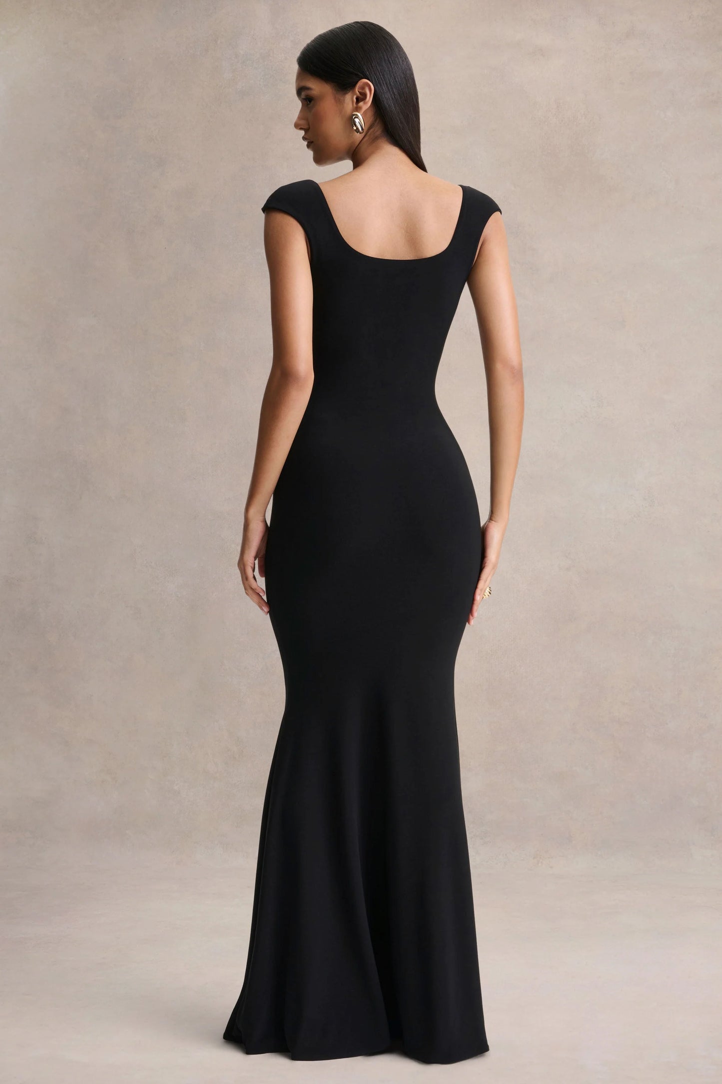 Piper Black Square-Neck Maxi Dress With Cap-Sleeves